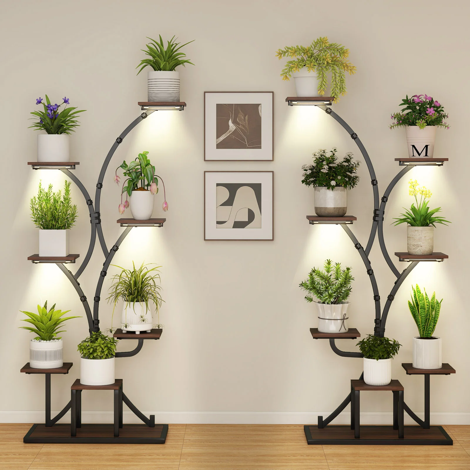 Indoor Plant Stand With Grow Lights, 58" Tall 8-Tier Corner Metal Shelf, Brown - Image 3