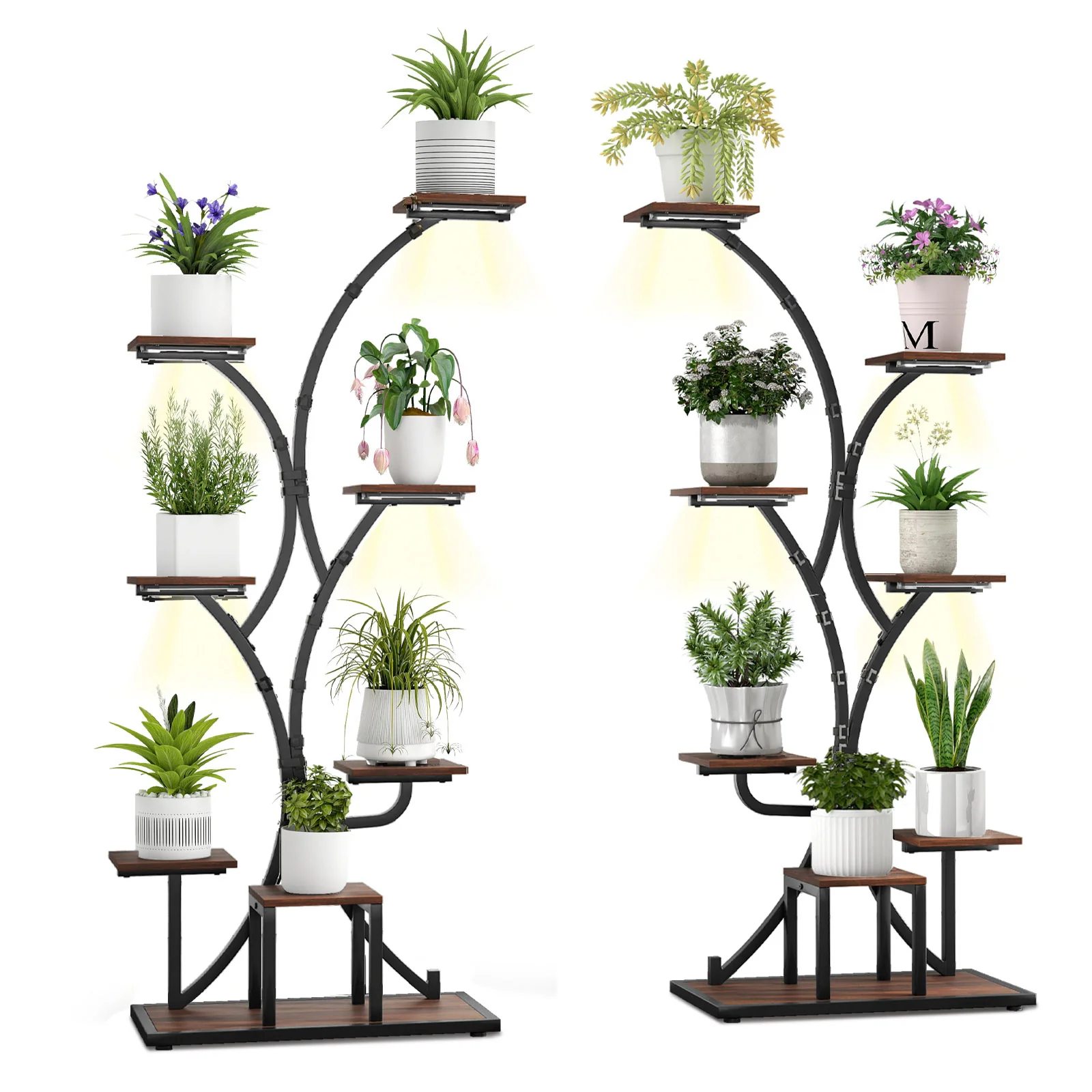 Indoor Plant Stand With Grow Lights, 58" Tall 8-Tier Corner Metal Shelf, Brown - Image 4