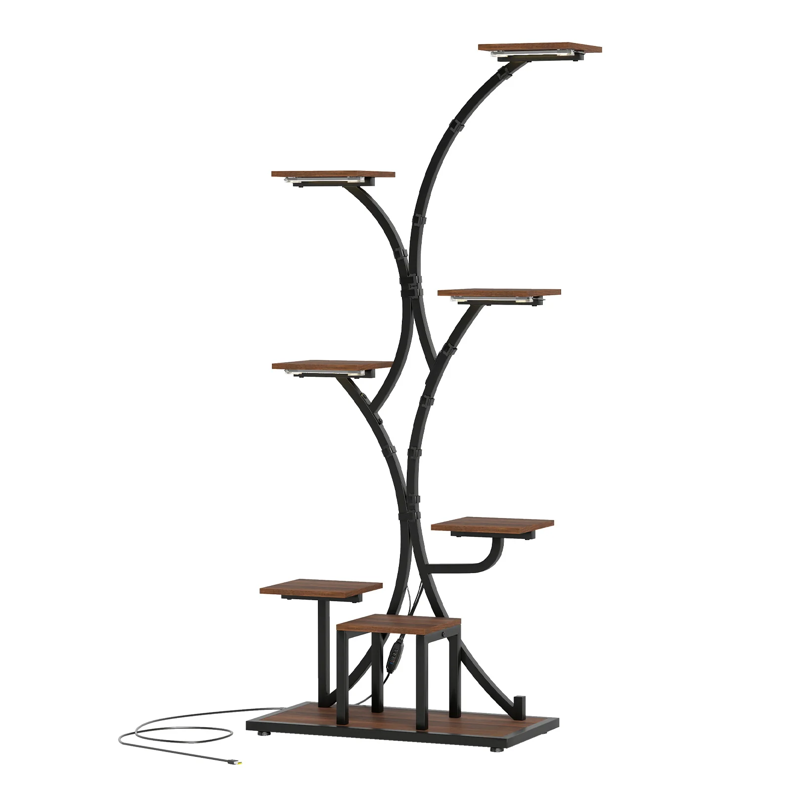 Indoor Plant Stand With Grow Lights, 58" Tall 8-Tier Corner Metal Shelf, Brown - Image 5