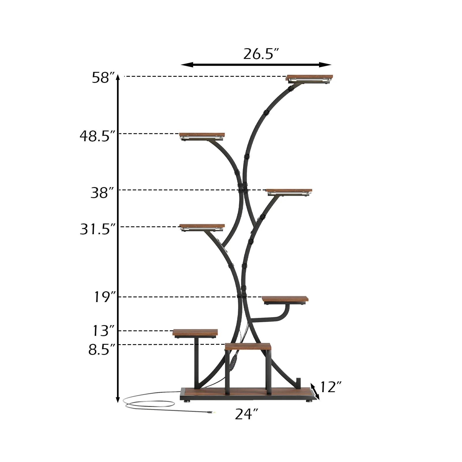 Indoor Plant Stand With Grow Lights, 58" Tall 8-Tier Corner Metal Shelf, Brown - Image 6