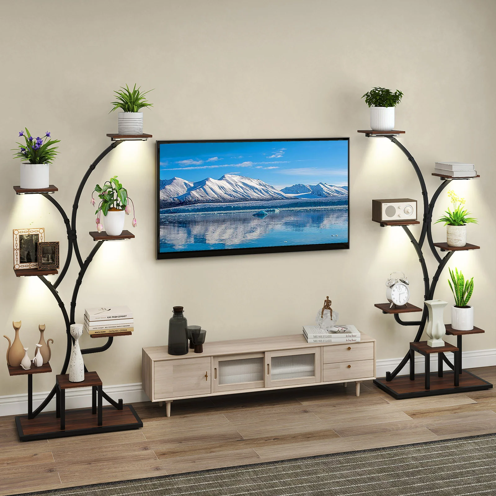 Indoor Plant Stand With Grow Lights, 58" Tall 8-Tier Corner Metal Shelf, Brown - Image 7