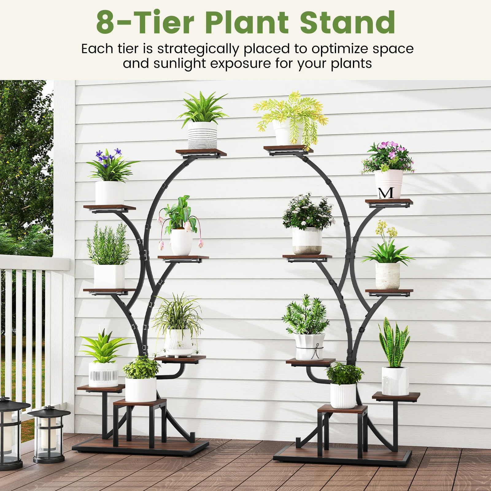 Indoor Plant Stand With Grow Lights, 58" Tall 8-Tier Corner Metal Shelf, Brown - Image 9