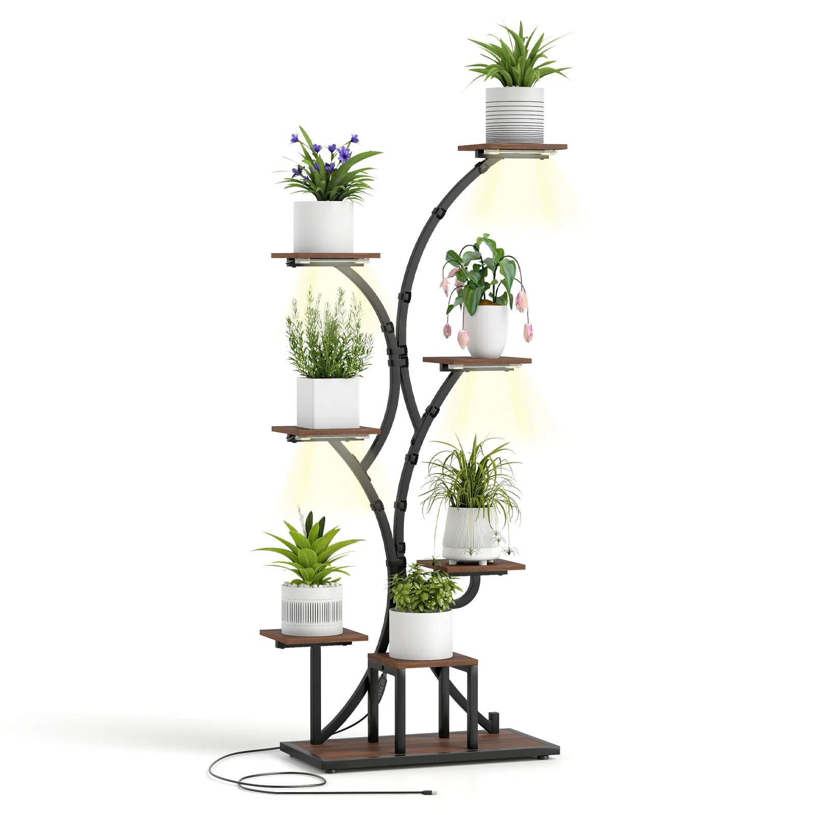 Indoor Plant Stand With Grow Lights, 58" Tall 8-Tier Corner Metal Shelf, Brown - Image 4