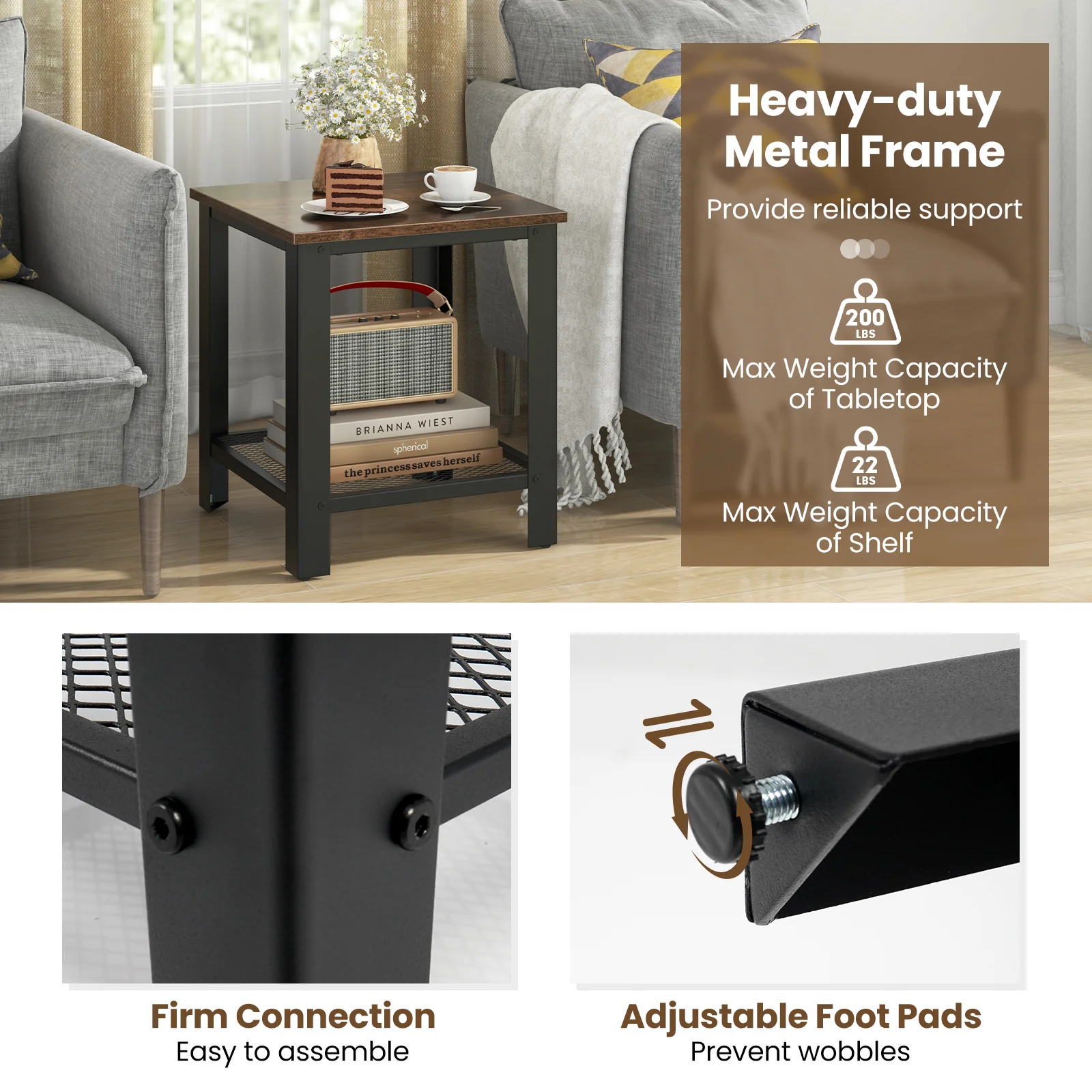 Industrial 2-Tier End Table, Black - Image 9