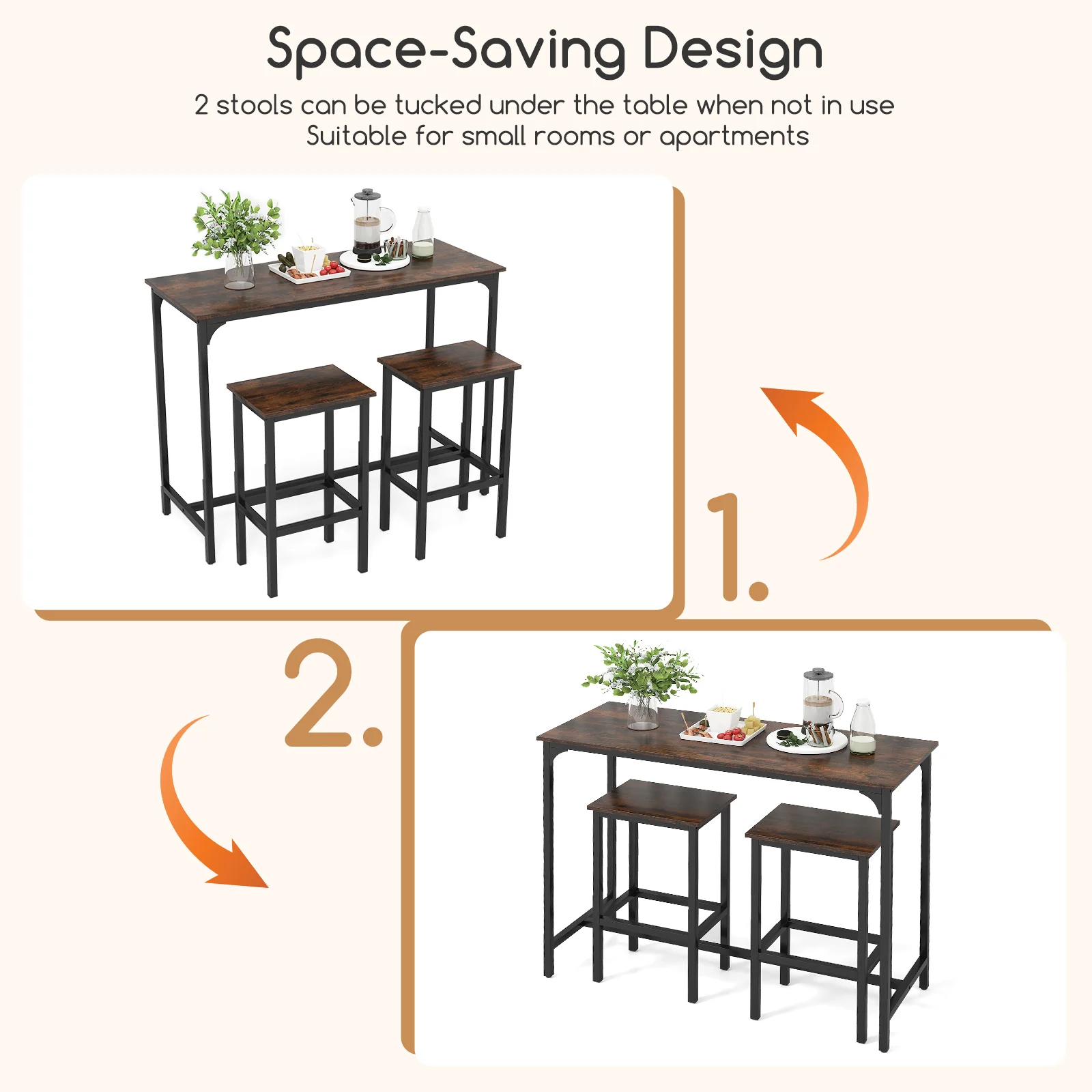 Industrial 3-Piece 47.5" Counter-Height Dining Table, 2 Bar Stools - Image 10