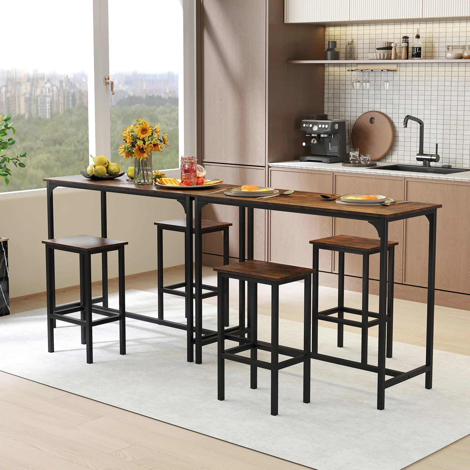 Industrial 3-Piece 47.5" Counter-Height Dining Table, 2 Bar Stools - Image 3