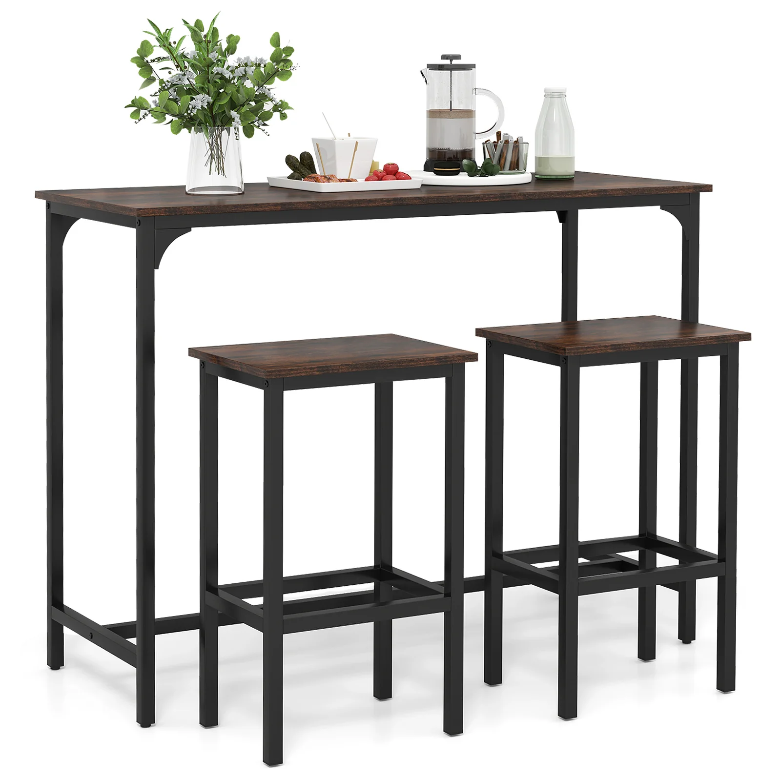 Industrial 3-Piece 47.5" Counter-Height Dining Table, 2 Bar Stools - Image 4