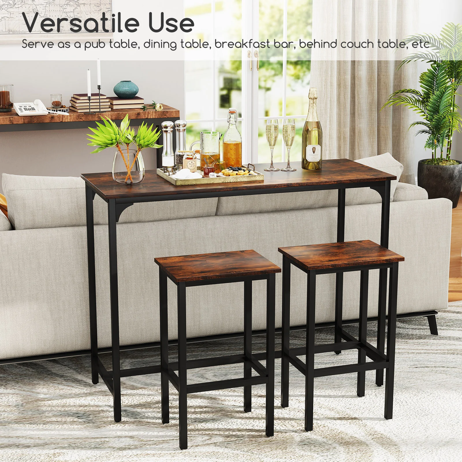 Industrial 3-Piece 47.5" Counter-Height Dining Table, 2 Bar Stools - Image 7