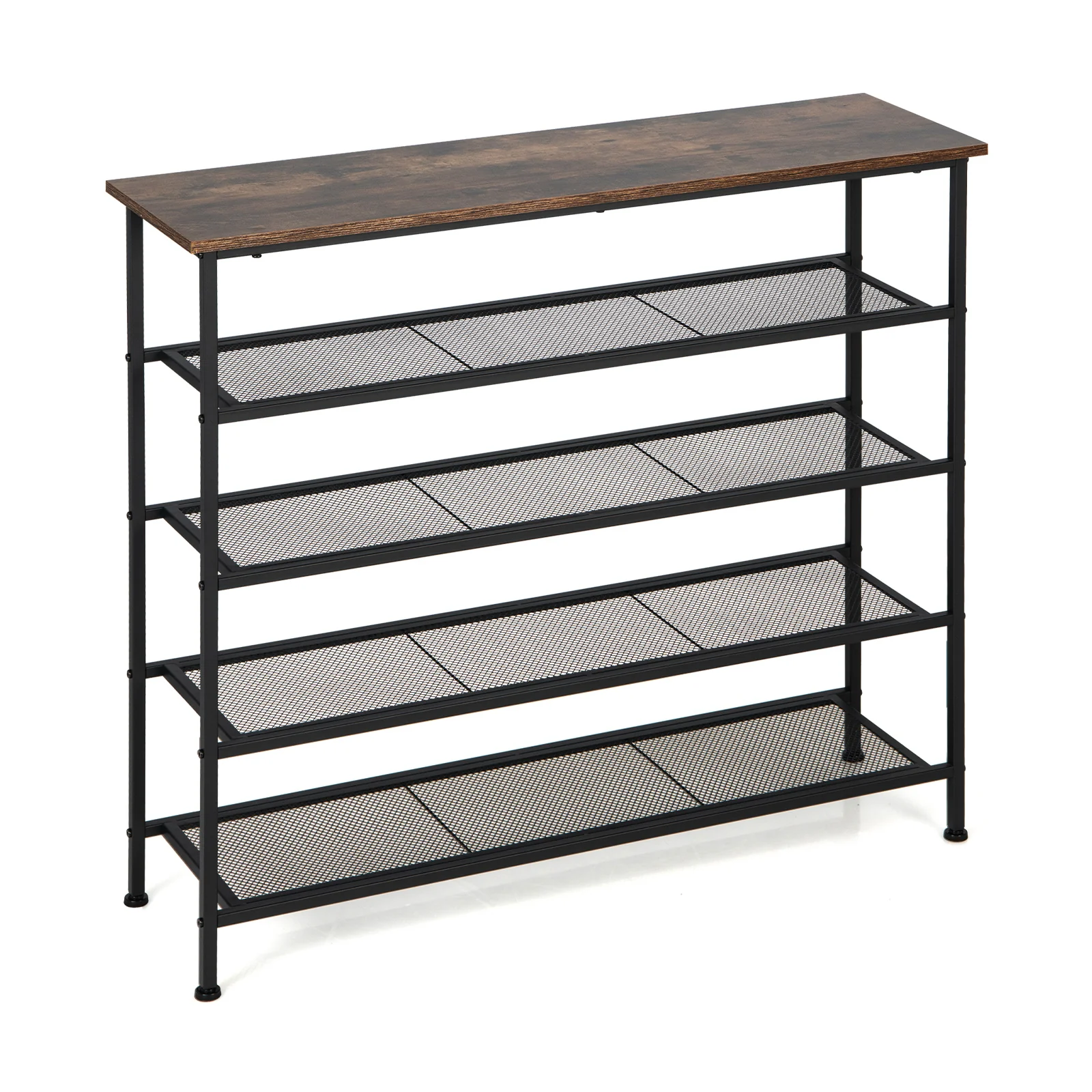 Industrial 5-Tier Metal Shoe Rack, 4 Shelves For 16-20 Pairs, Rustic Brown - Image 4