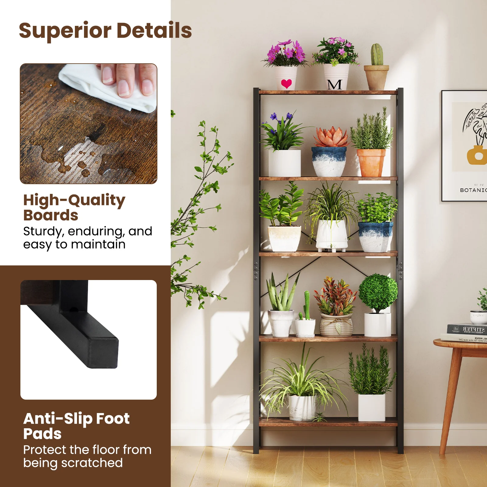 Industrial Bookcase Storage Shelf, Brown - Image 10