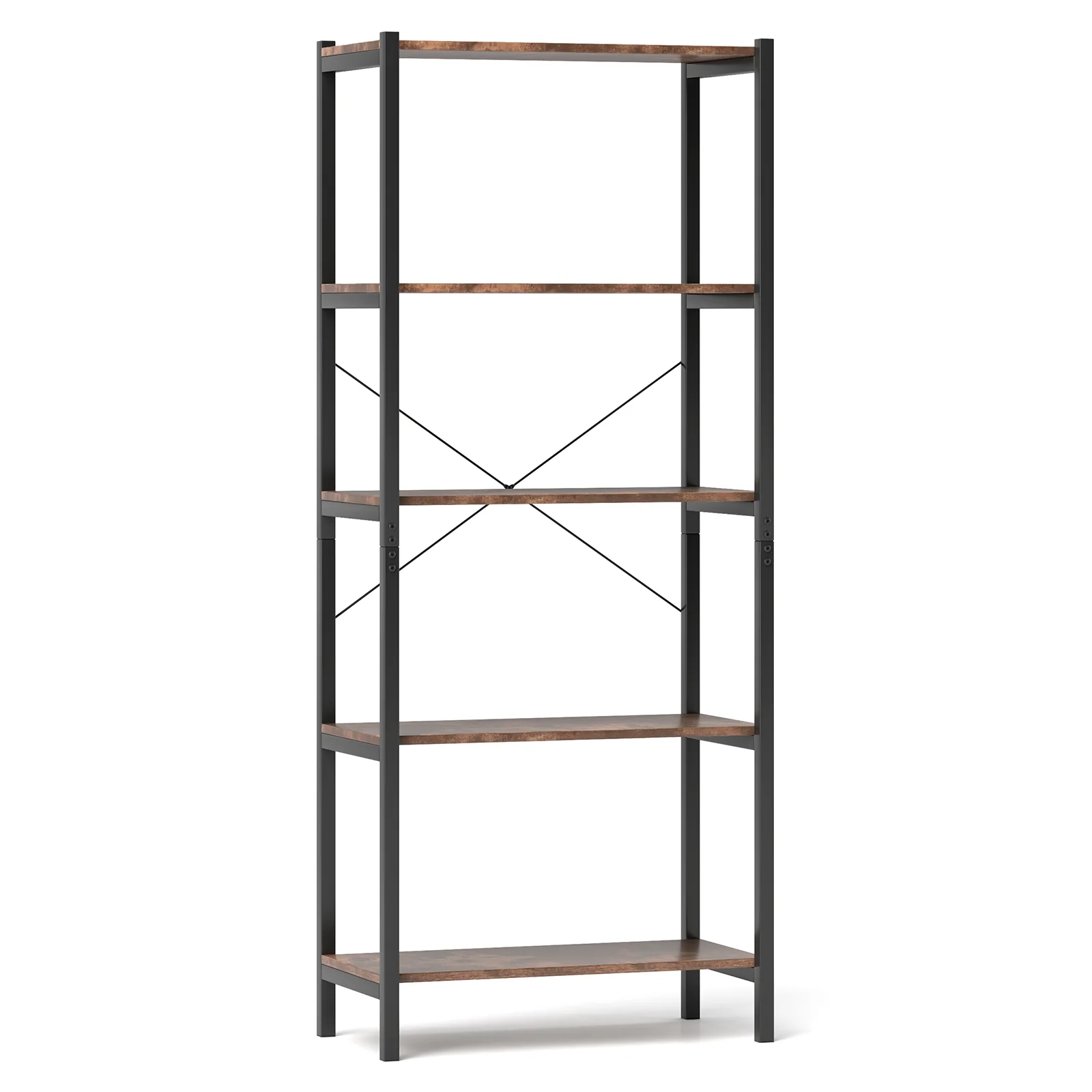 Industrial Bookcase Storage Shelf, Brown - Image 4