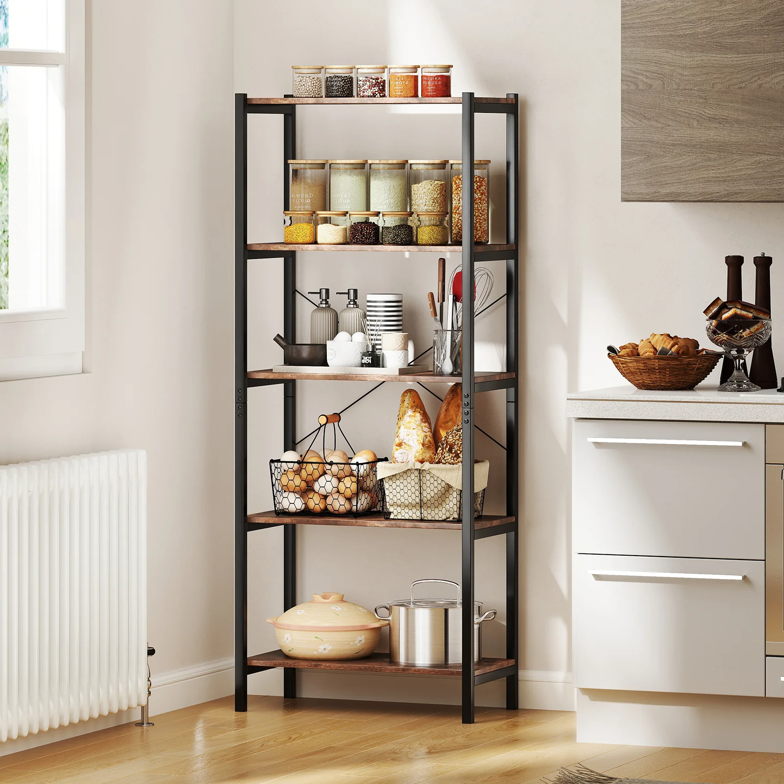 Industrial Bookcase Storage Shelf, Brown - Image 7