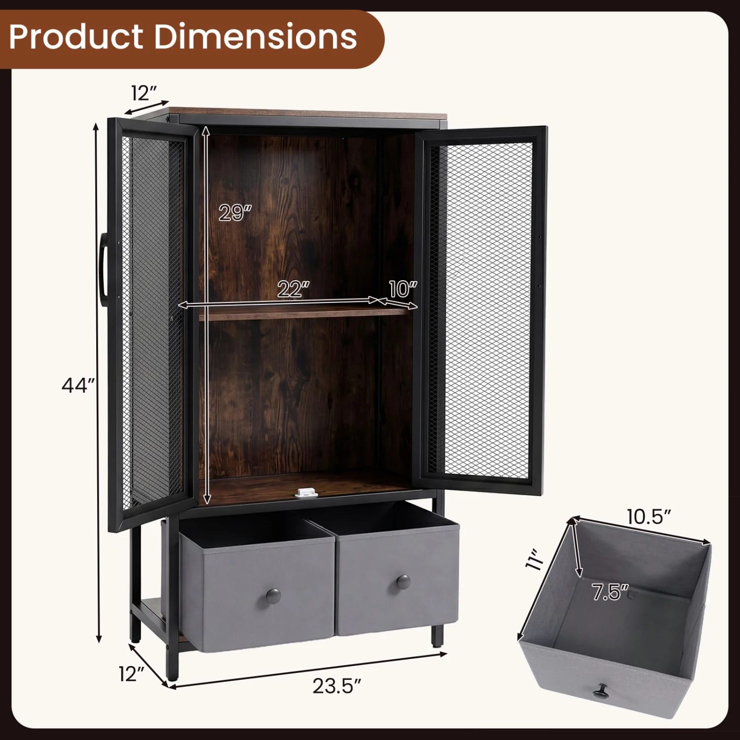 Industrial Coffee Bar Cabinet, 2-Tier Storage, Rustic Brown - Image 5