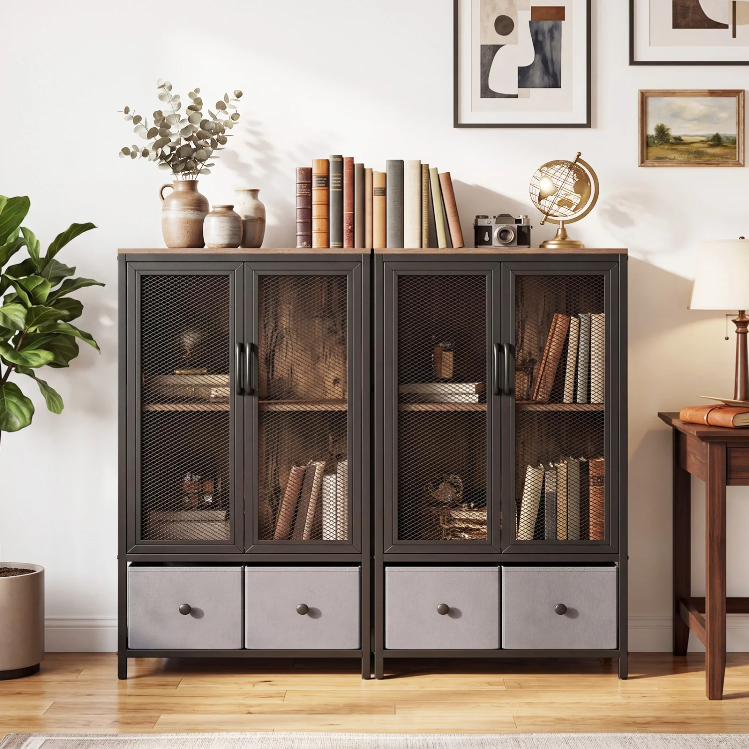 Industrial Coffee Bar Cabinet, 2-Tier Storage, Rustic Brown - Image 6