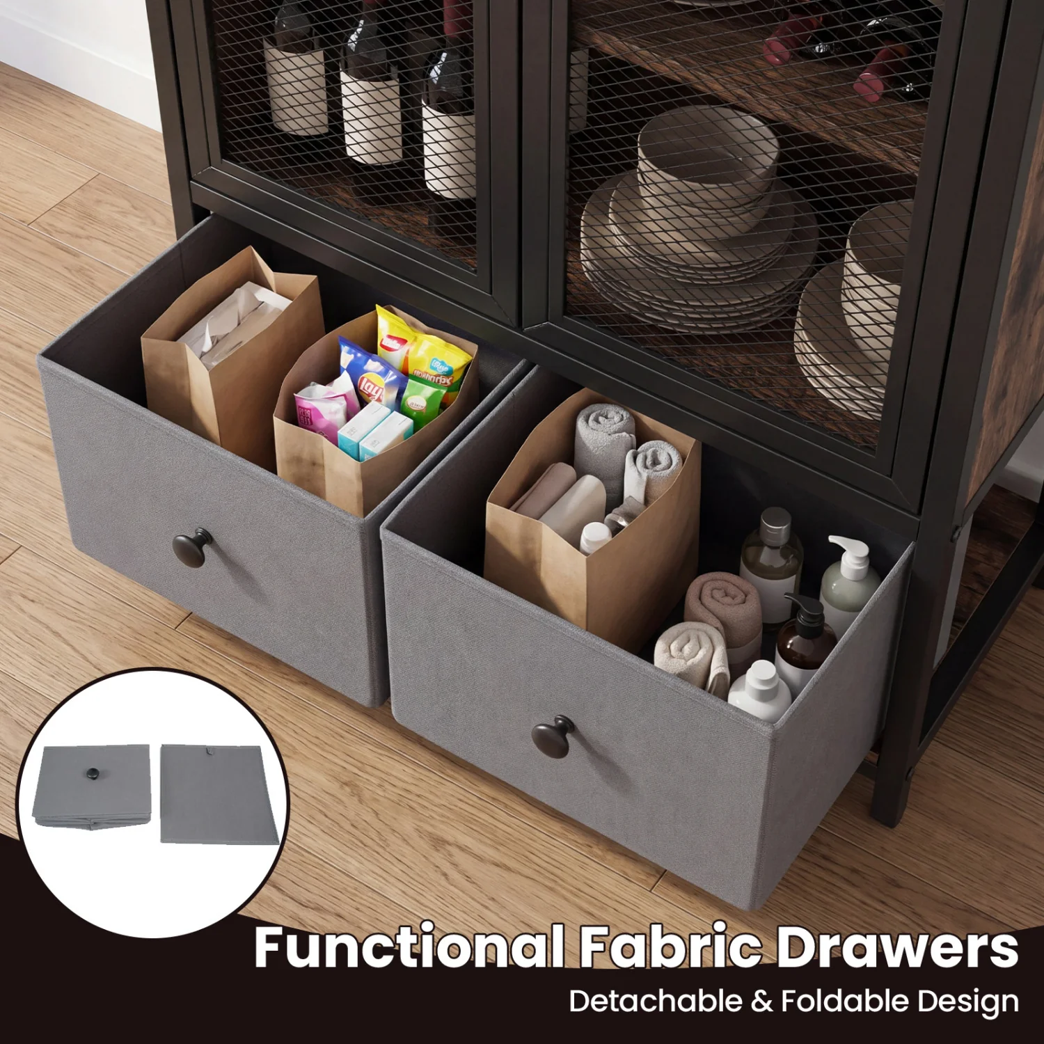 Industrial Coffee Bar Cabinet, 2-Tier Storage, Rustic Brown - Image 9