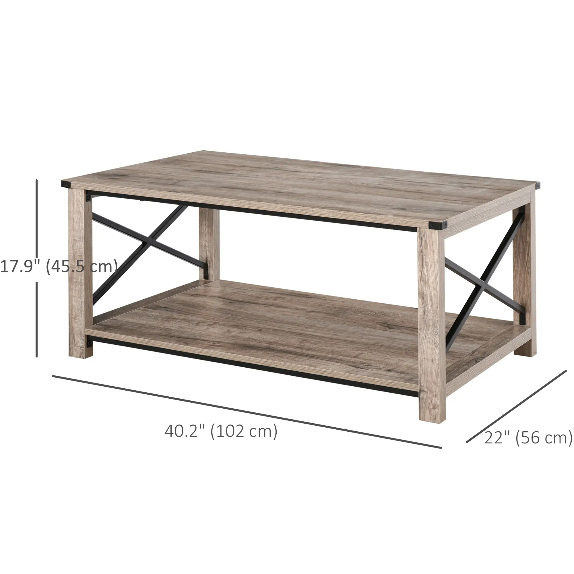 Industrial Coffee Table, Metal X-Bar, Storage Shelf, Living Room - Image 3