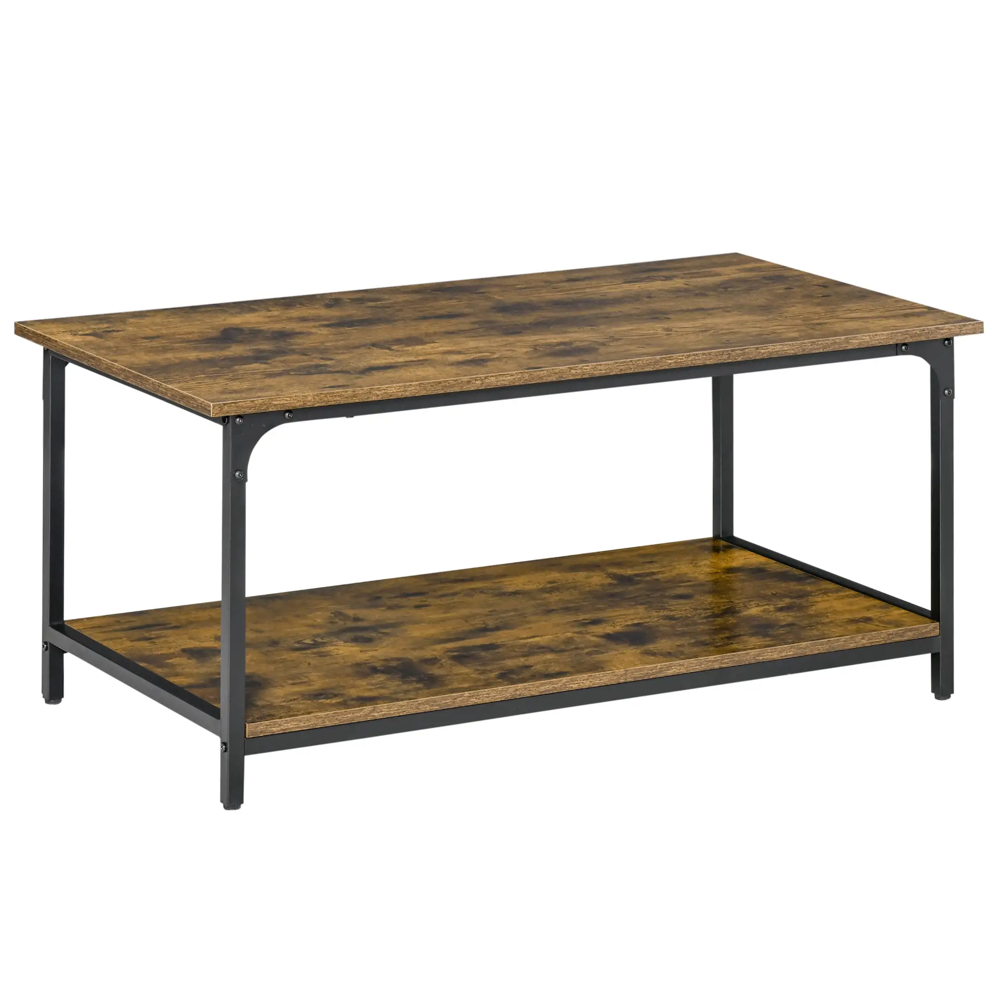 Industrial Coffee Table with Storage Shelf, 2-Tier, Rustic Brown