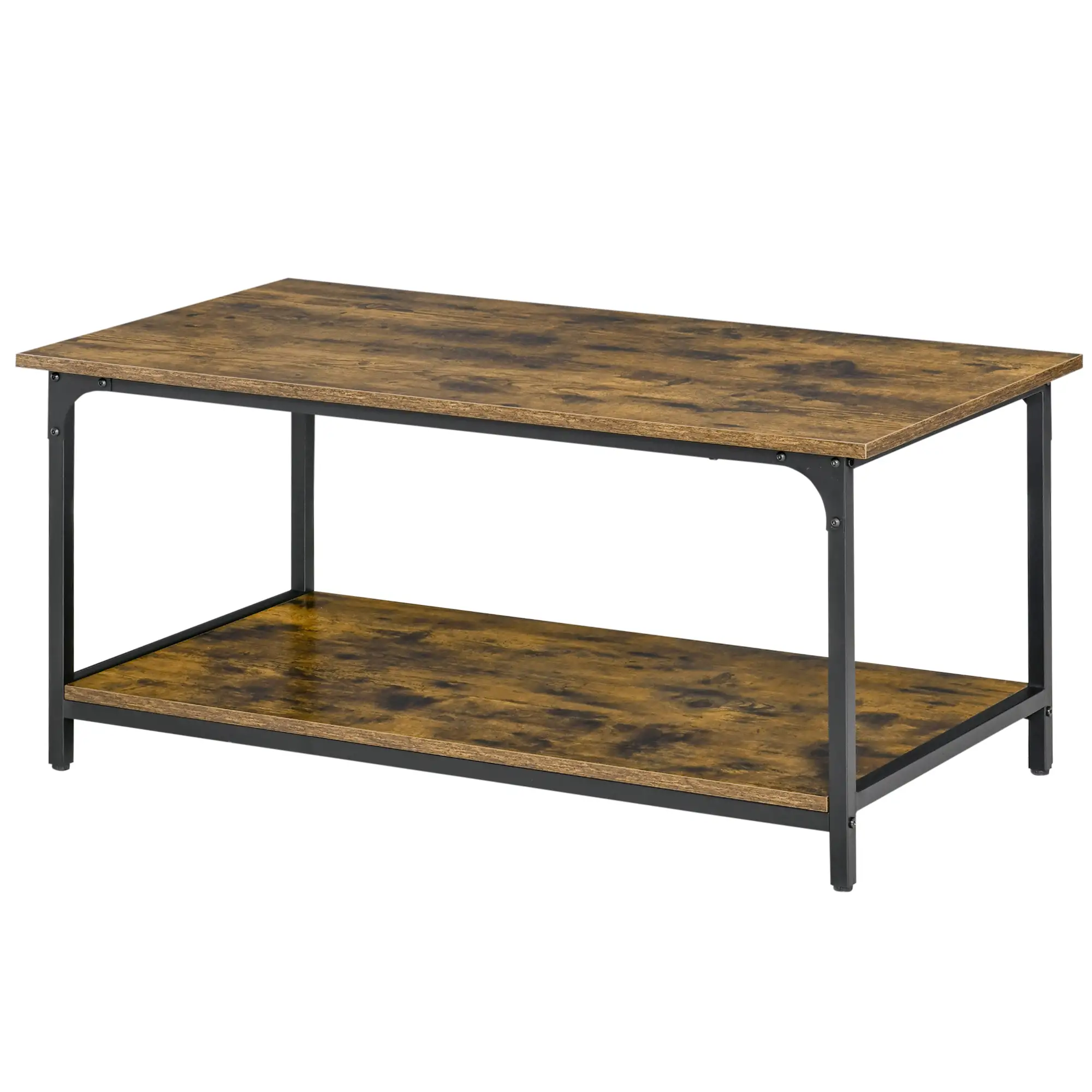 Industrial Coffee Table with Storage Shelf, 2-Tier, Rustic Brown - Image 12