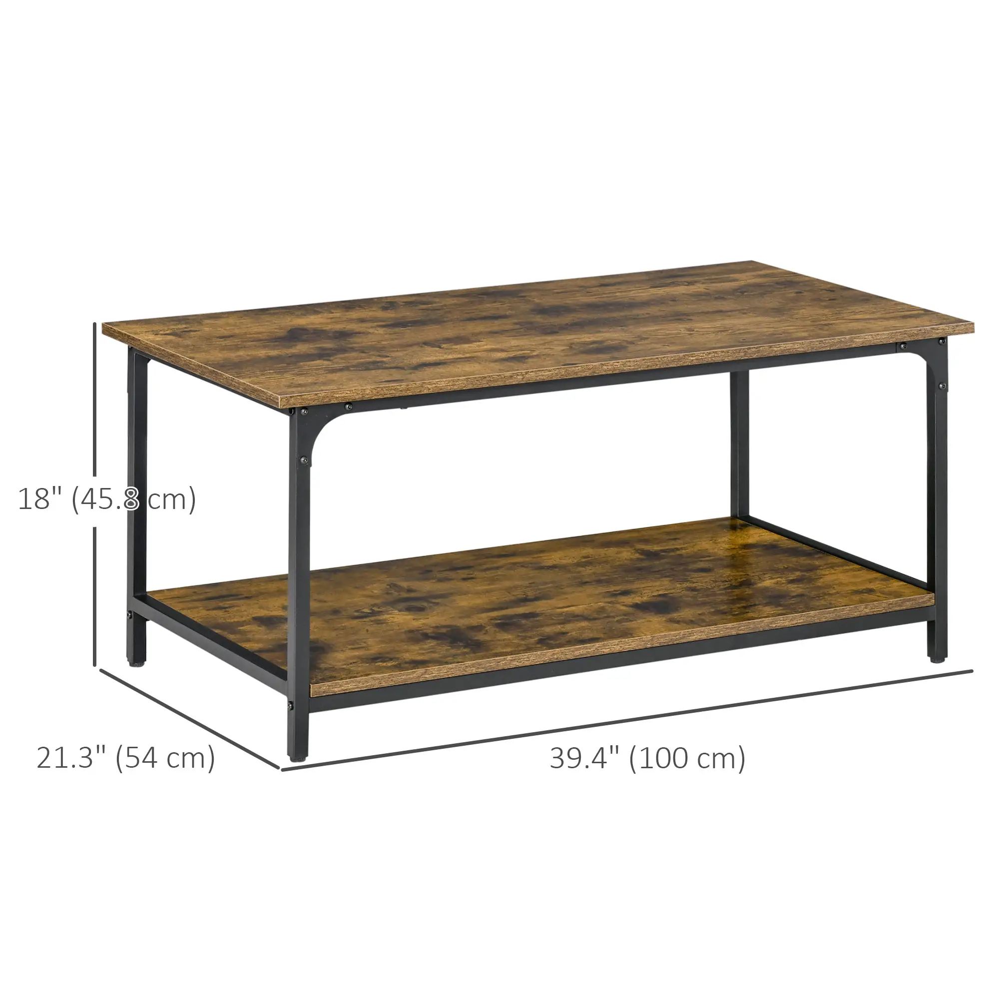 Industrial Coffee Table with Storage Shelf, 2-Tier, Rustic Brown - Image 3