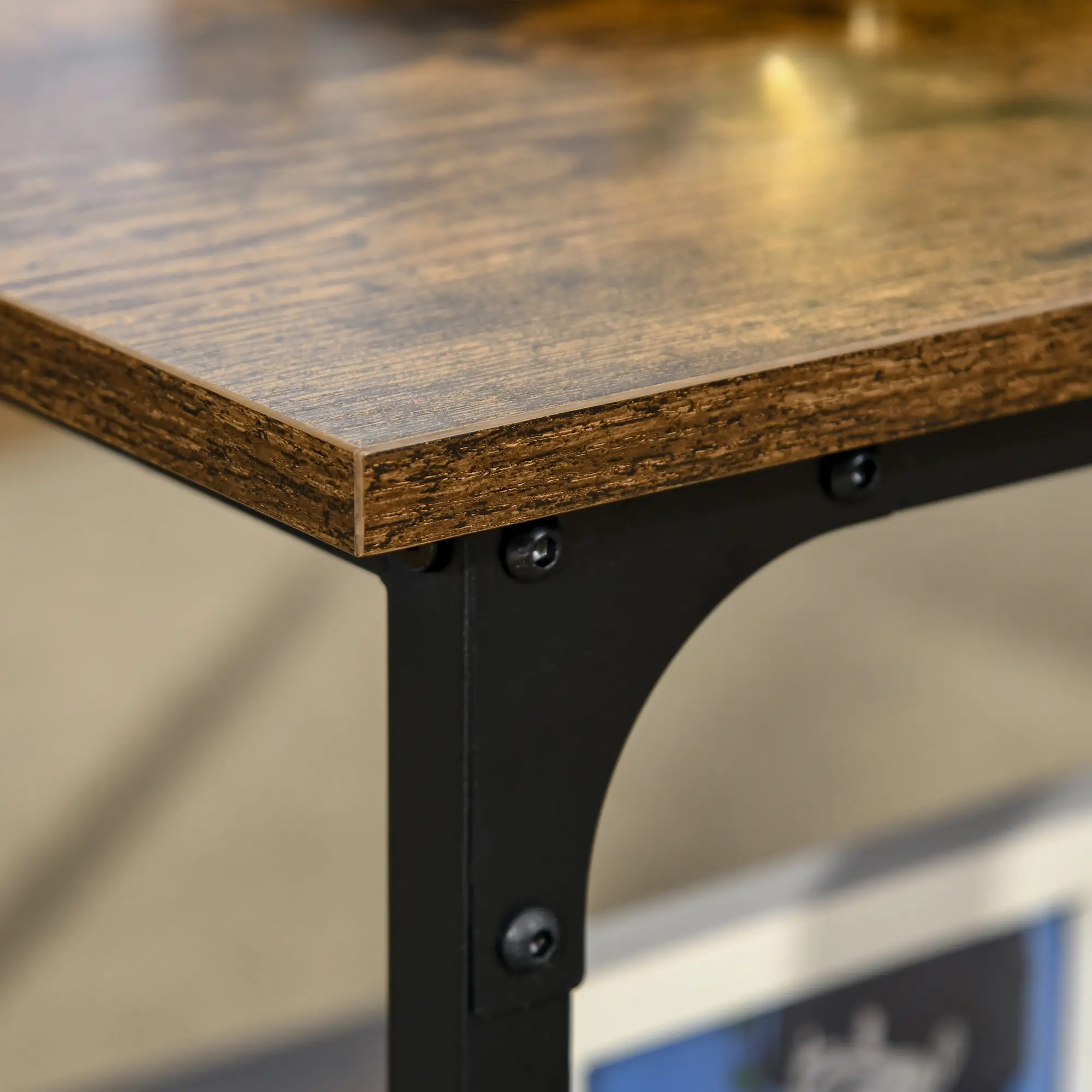 Industrial Coffee Table with Storage Shelf, 2-Tier, Rustic Brown - Image 9