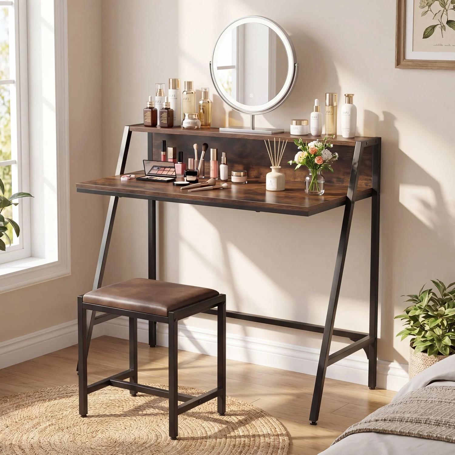 Industrial Desk With Raised Shelf, 31.5", Rustic Brown - Image 3