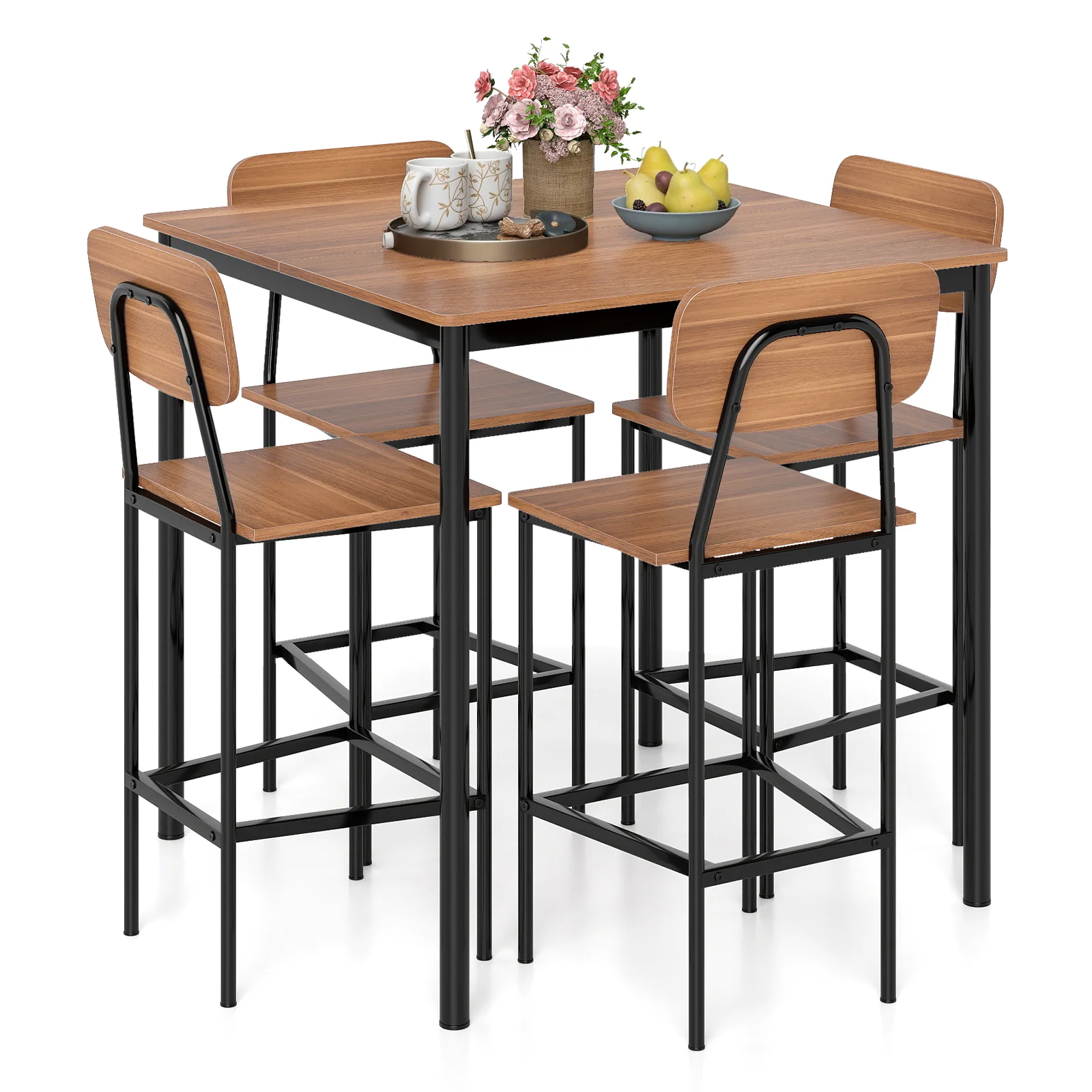 Industrial Dining Table Set, 5-Piece, Counter Height, Teak - Image 5