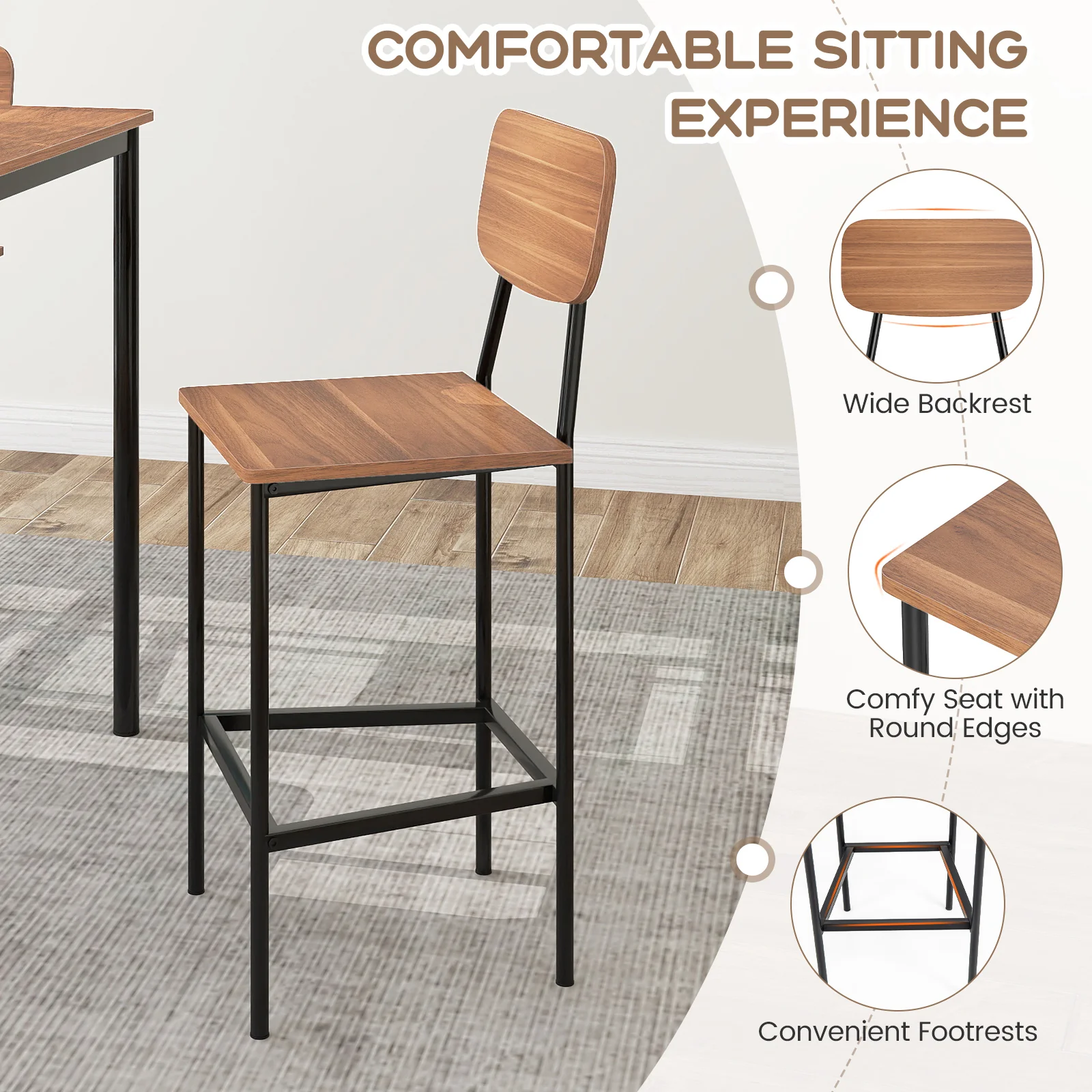 Industrial Dining Table Set, 5-Piece, Counter Height, Teak - Image 8
