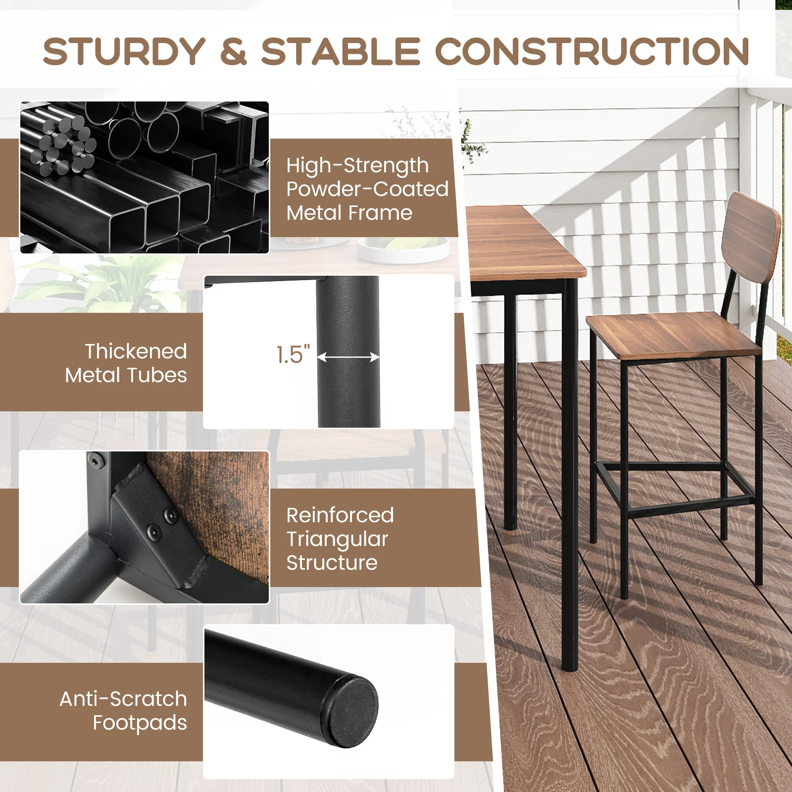 Industrial Dining Table Set, 5-Piece, Counter Height, Teak - Image 9