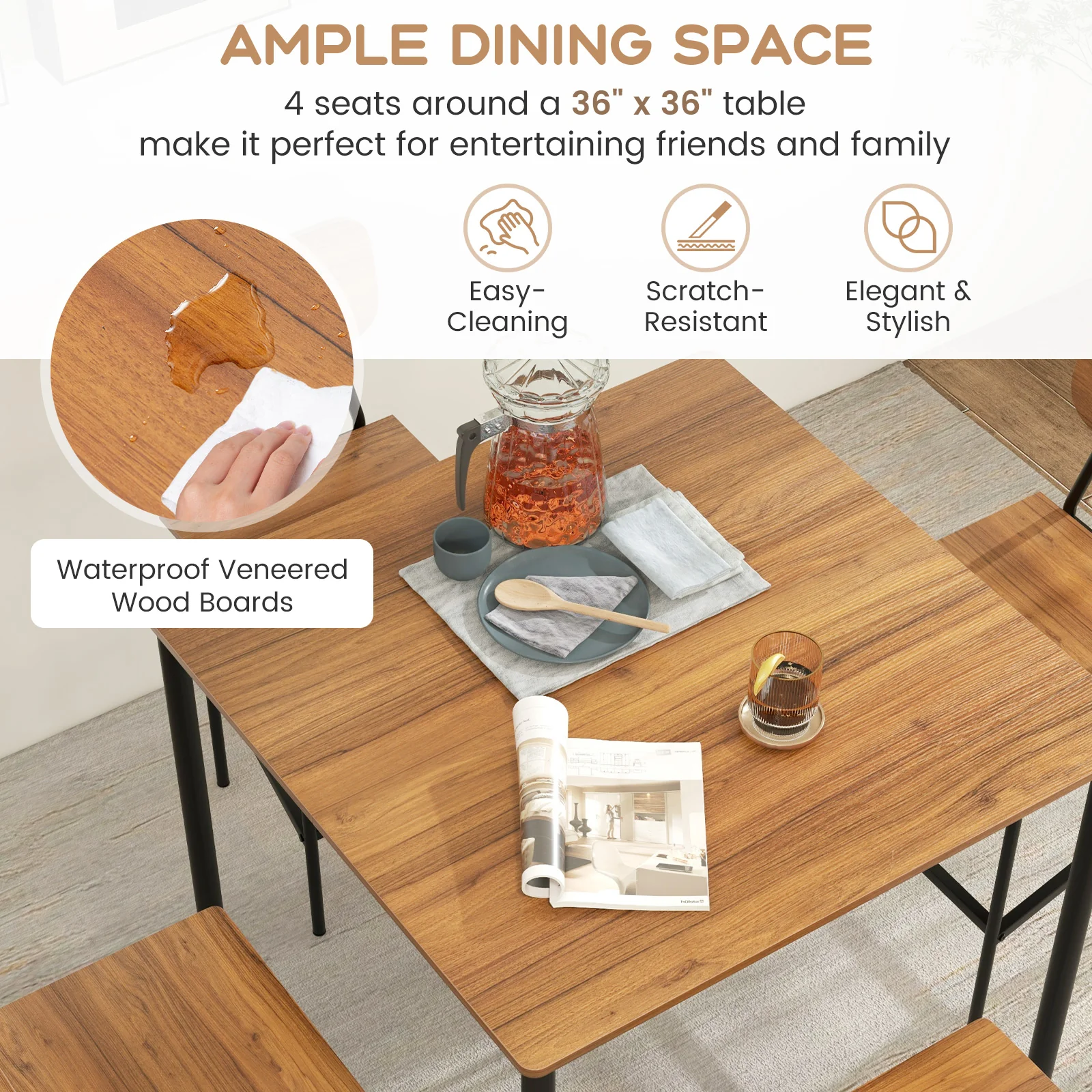 Industrial Dining Table Set, 5 Pieces, Counter Height, Walnut - Image 10