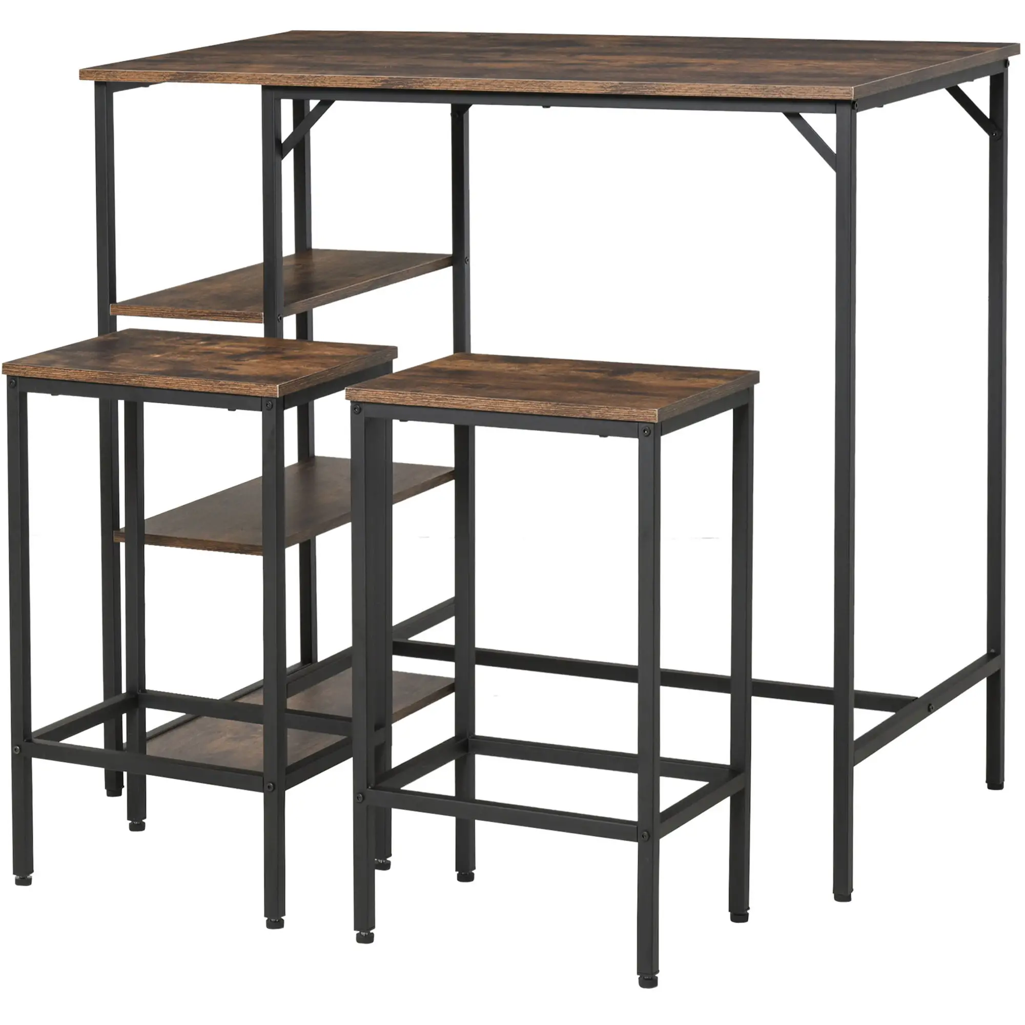 Industrial Dining Table Set for 2, Counter Height, Rustic Brown, Brown - Image 11