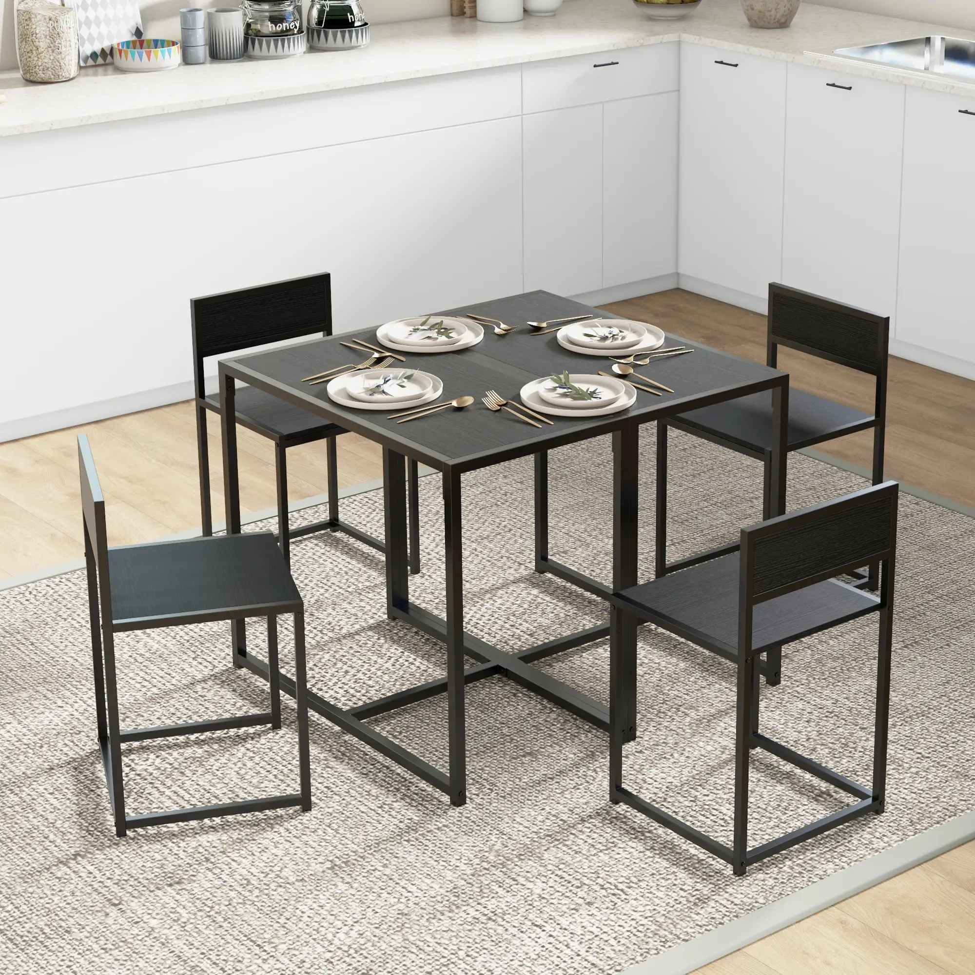Industrial Dining Table Set for 2, Kitchen Table and Chairs, Small Space - Image 10