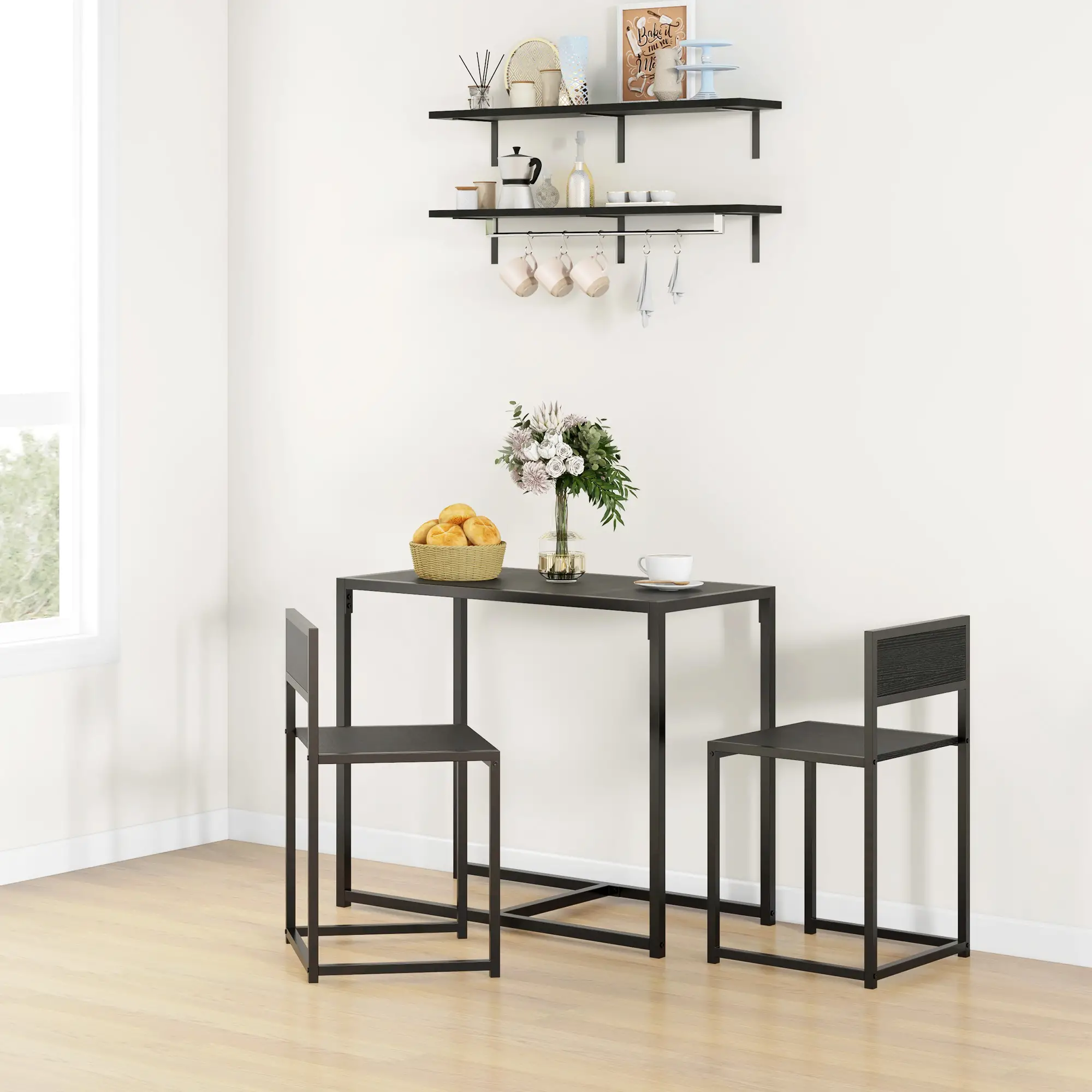 Industrial Dining Table Set for 2, Kitchen Table and Chairs, Small Space - Image 2