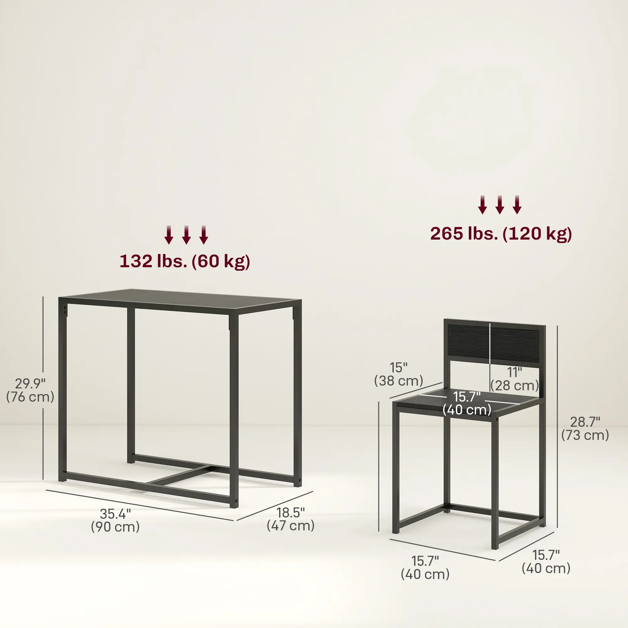 Industrial Dining Table Set for 2, Kitchen Table and Chairs, Small Space - Image 3