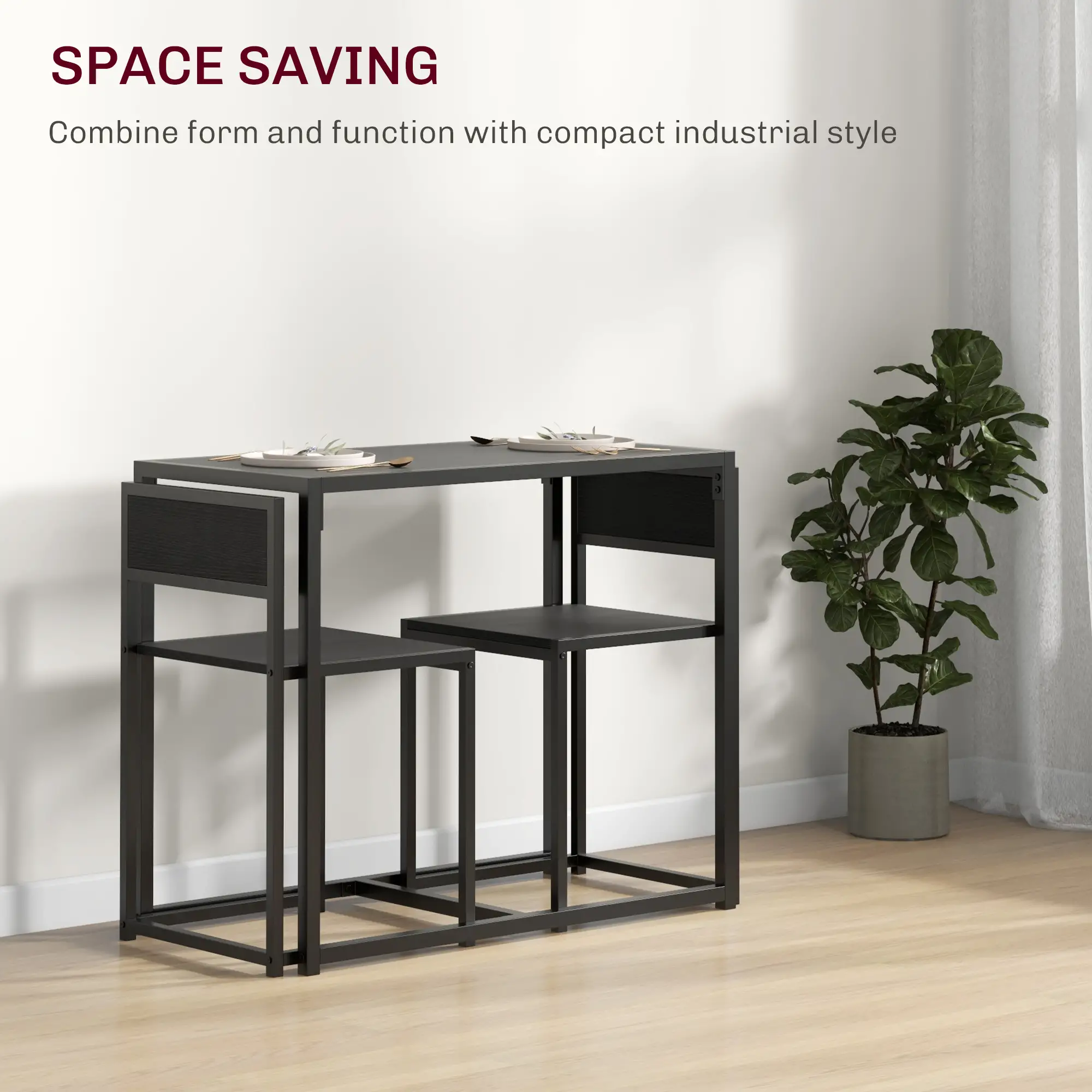 Industrial Dining Table Set for 2, Kitchen Table and Chairs, Small Space - Image 4