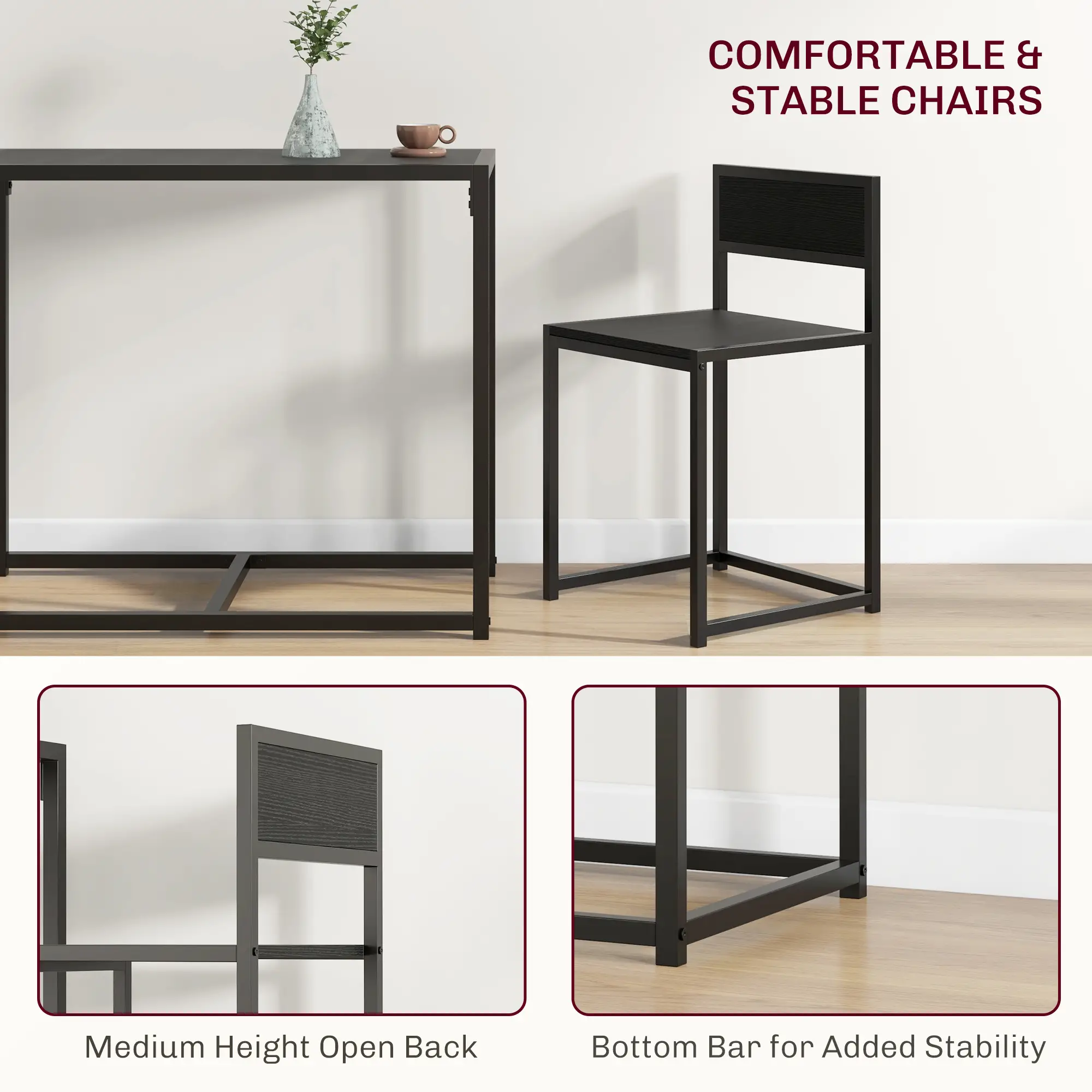 Industrial Dining Table Set for 2, Kitchen Table and Chairs, Small Space - Image 6