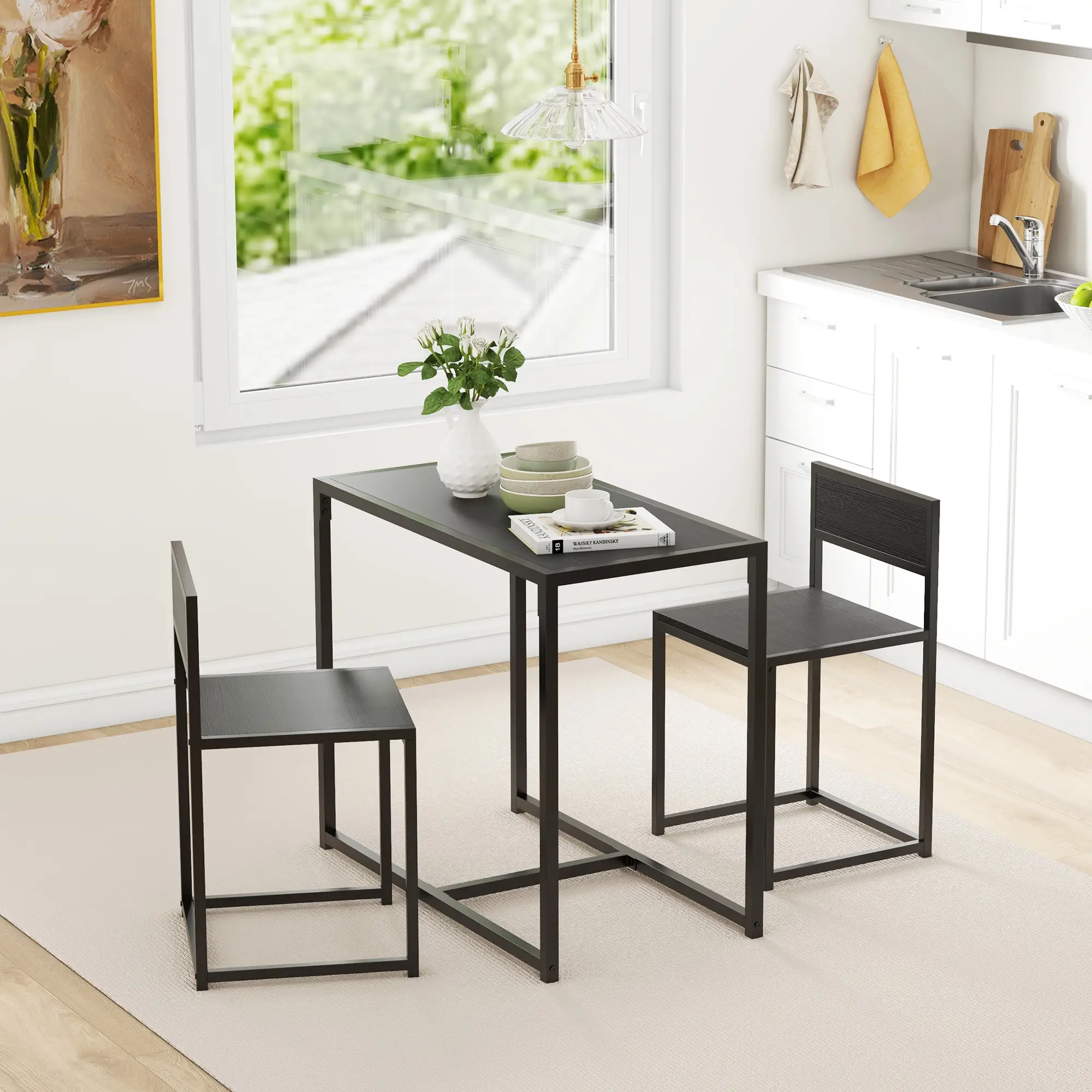 Industrial Dining Table Set for 2, Kitchen Table and Chairs, Small Space - Image 9