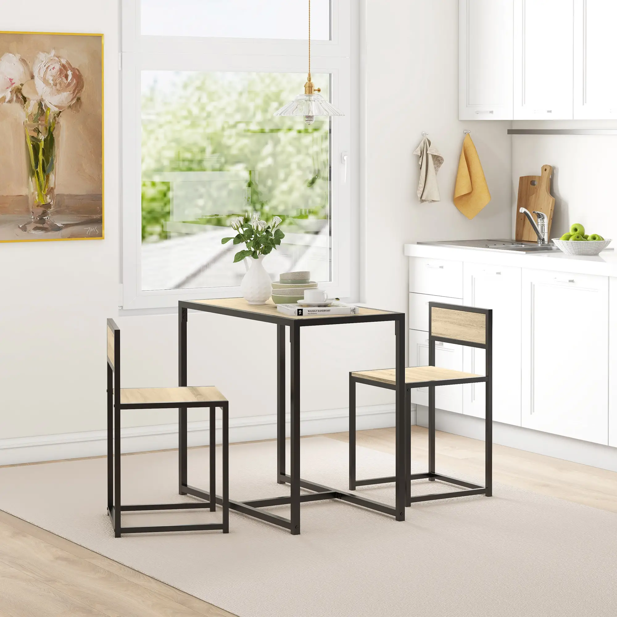 Industrial Dining Table Set for 2, Kitchen Table with Chairs - Image 2
