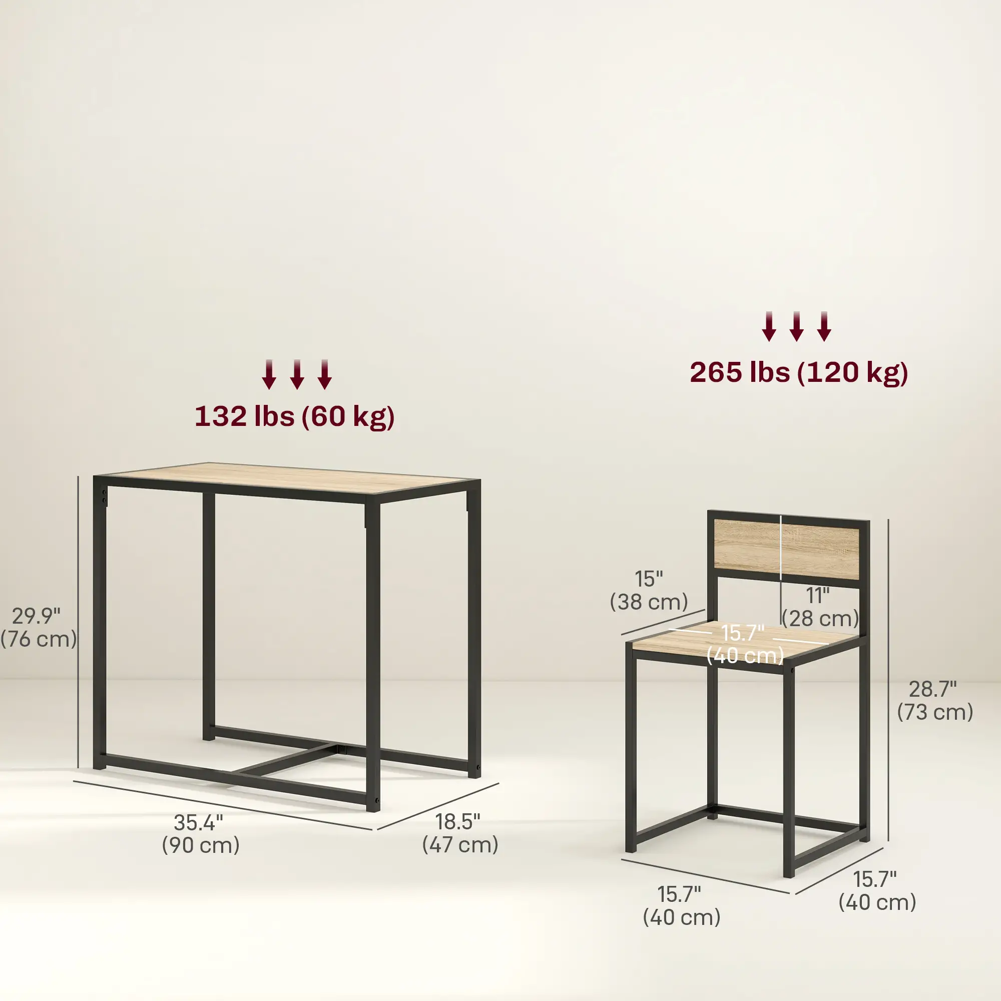 Industrial Dining Table Set for 2, Kitchen Table with Chairs - Image 3