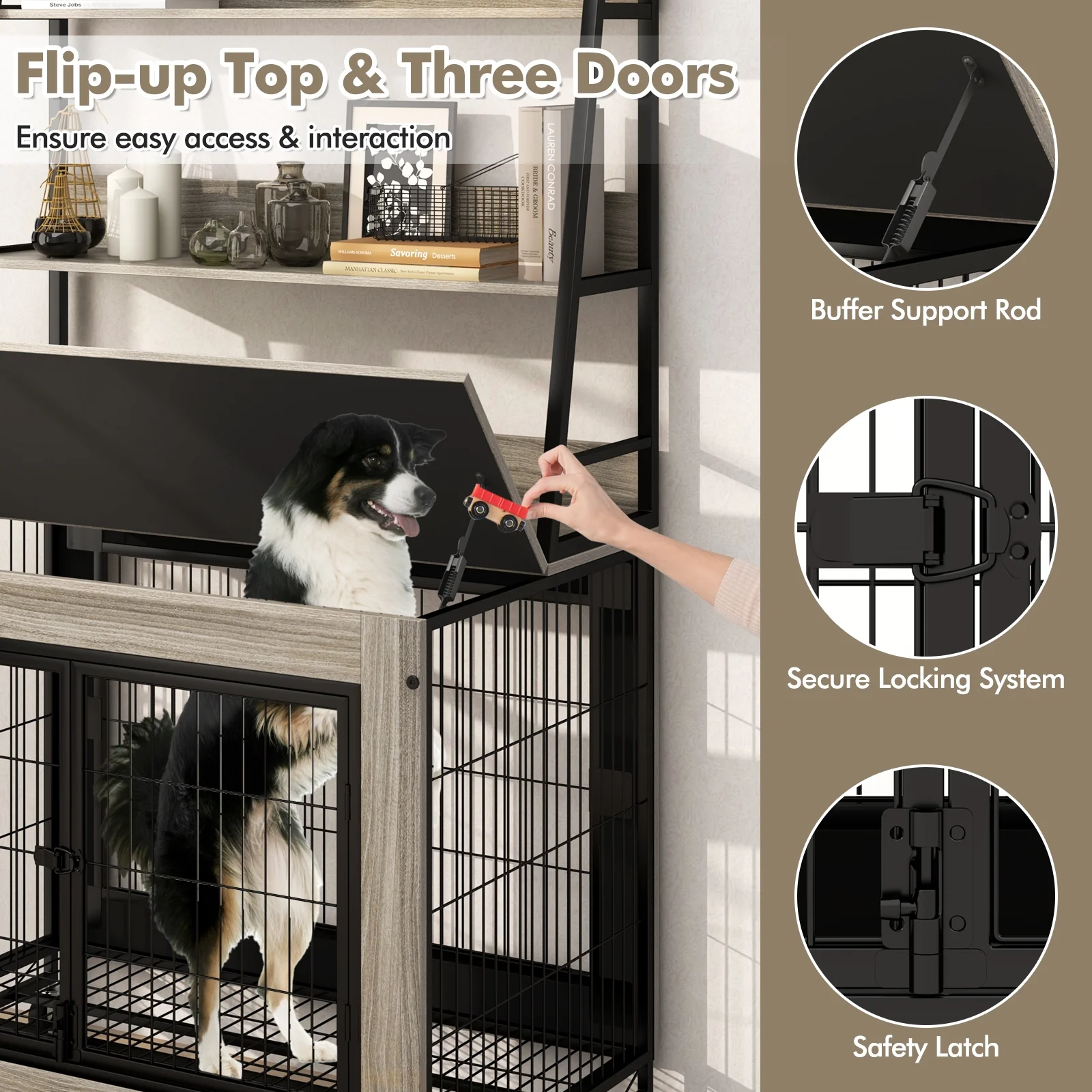 Industrial Dog Kennel Crate With Storage Shelves, Gray - Image 7