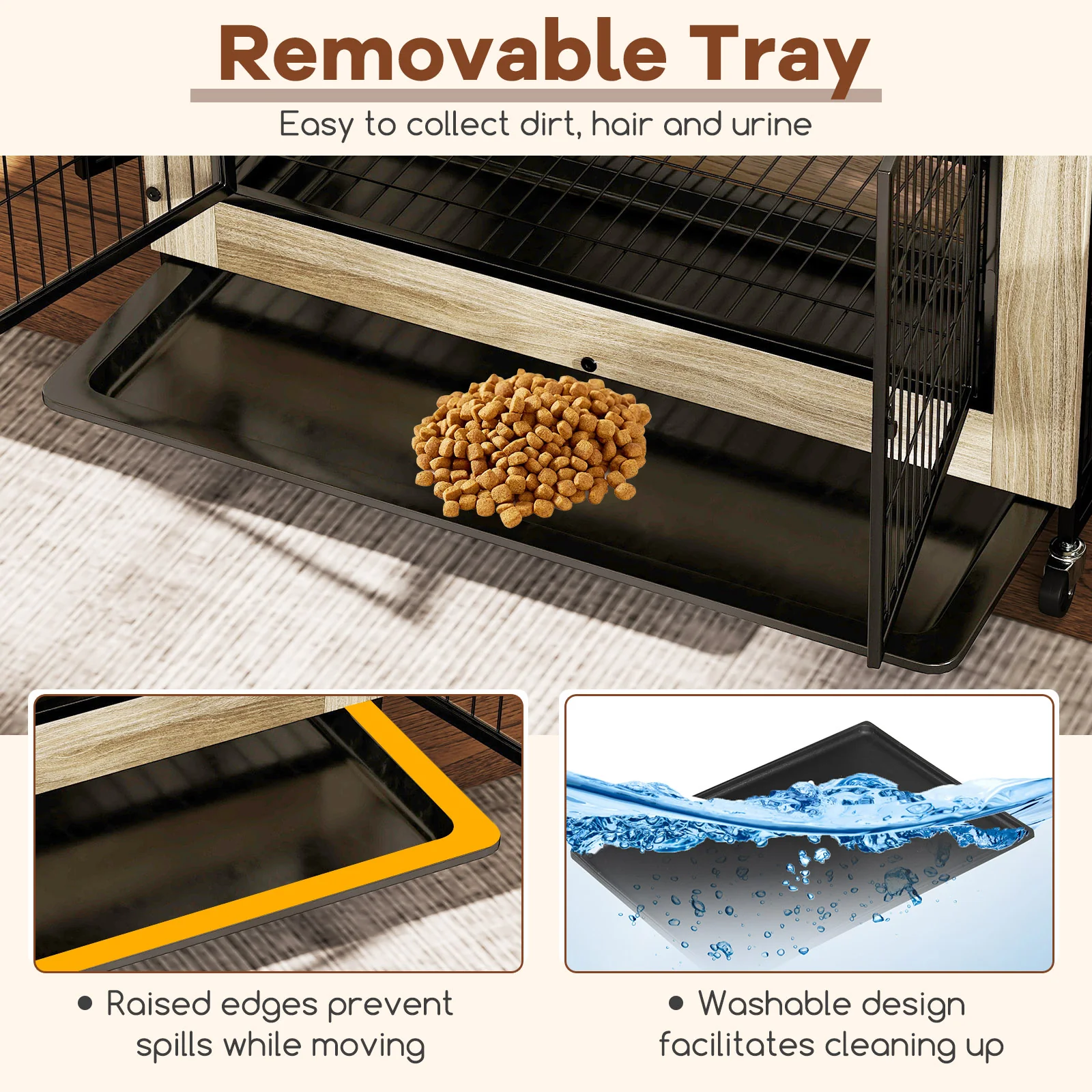 Industrial Dog Kennel, Flip-up Top, 3 Lockable Doors, Removable Tray, Gray - Image 10
