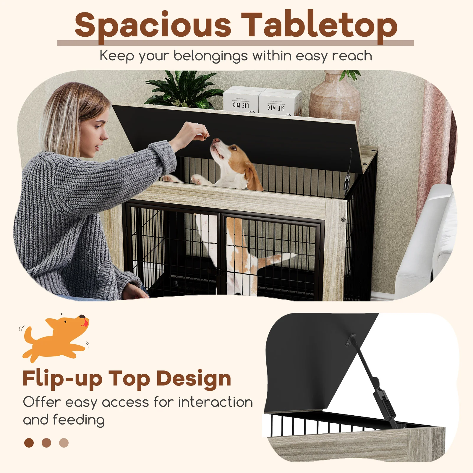 Industrial Dog Kennel, Flip-up Top, 3 Lockable Doors, Removable Tray, Gray - Image 9