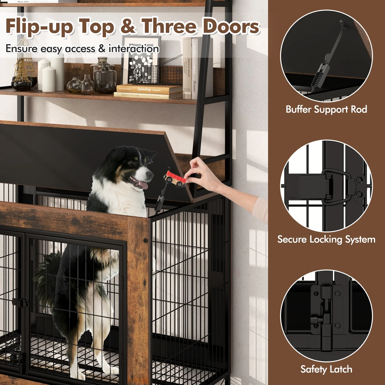 Industrial Dog Kennel Furniture With Storage Shelves, Rustic Brown - Image 7