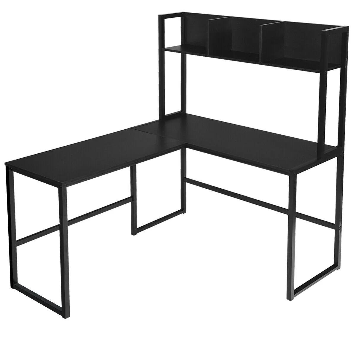 Industrial L-Shaped Desk Bookshelf, 55 Inch, Black