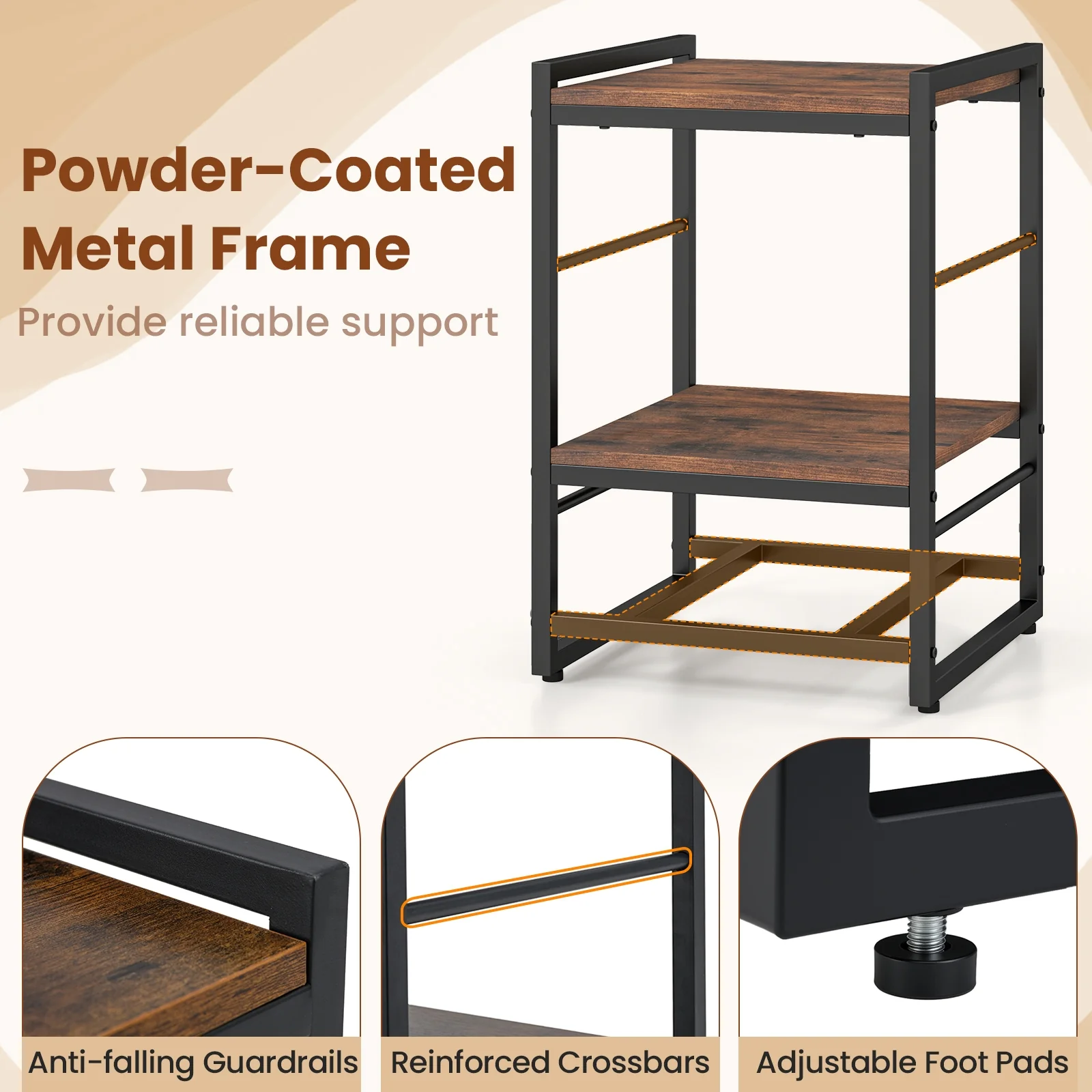 Industrial Nightstand With Open Shelf, Fabric Drawer, Rustic Brown - Image 10