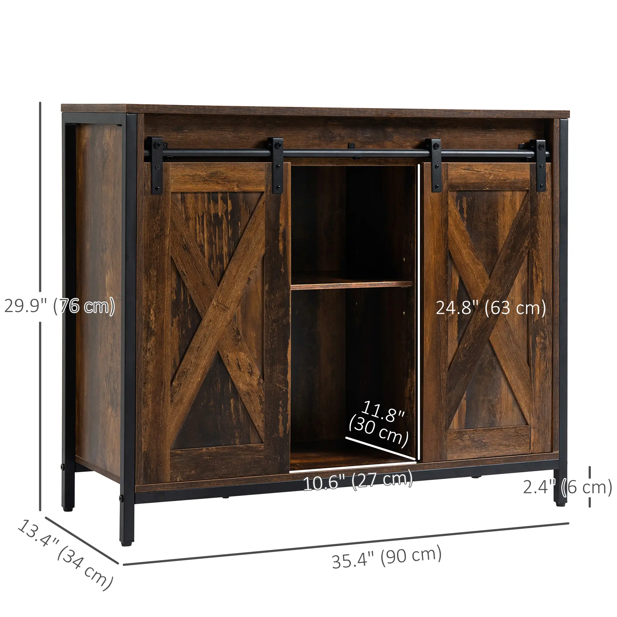 Industrial Sideboard, Buffet Cabinet with Sliding Barn Doors, Rustic Brown, Brown - Image 3