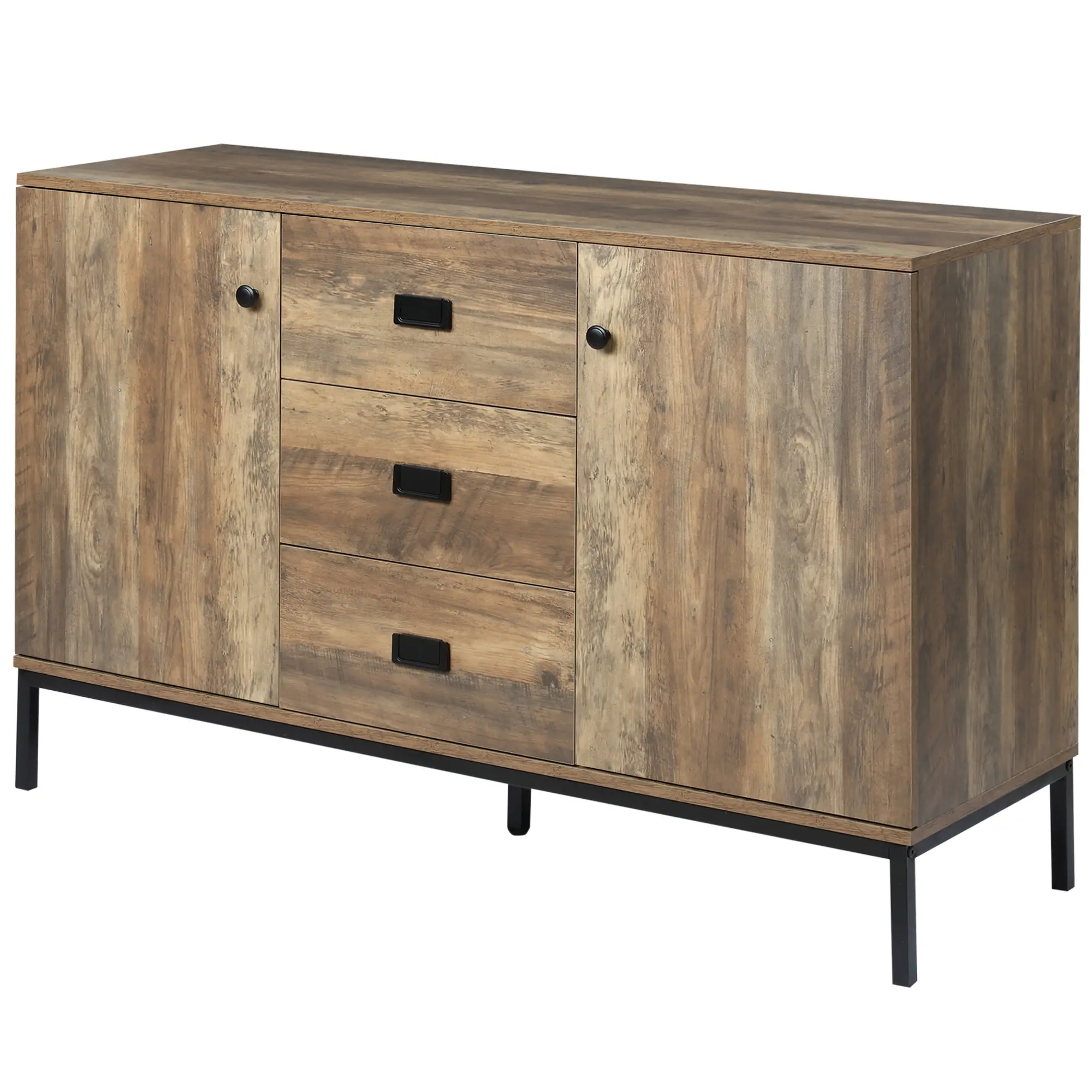 Industrial Sideboard Cabinet, 2 Doors, 3 Drawers, Shelves, Brown - Image 12
