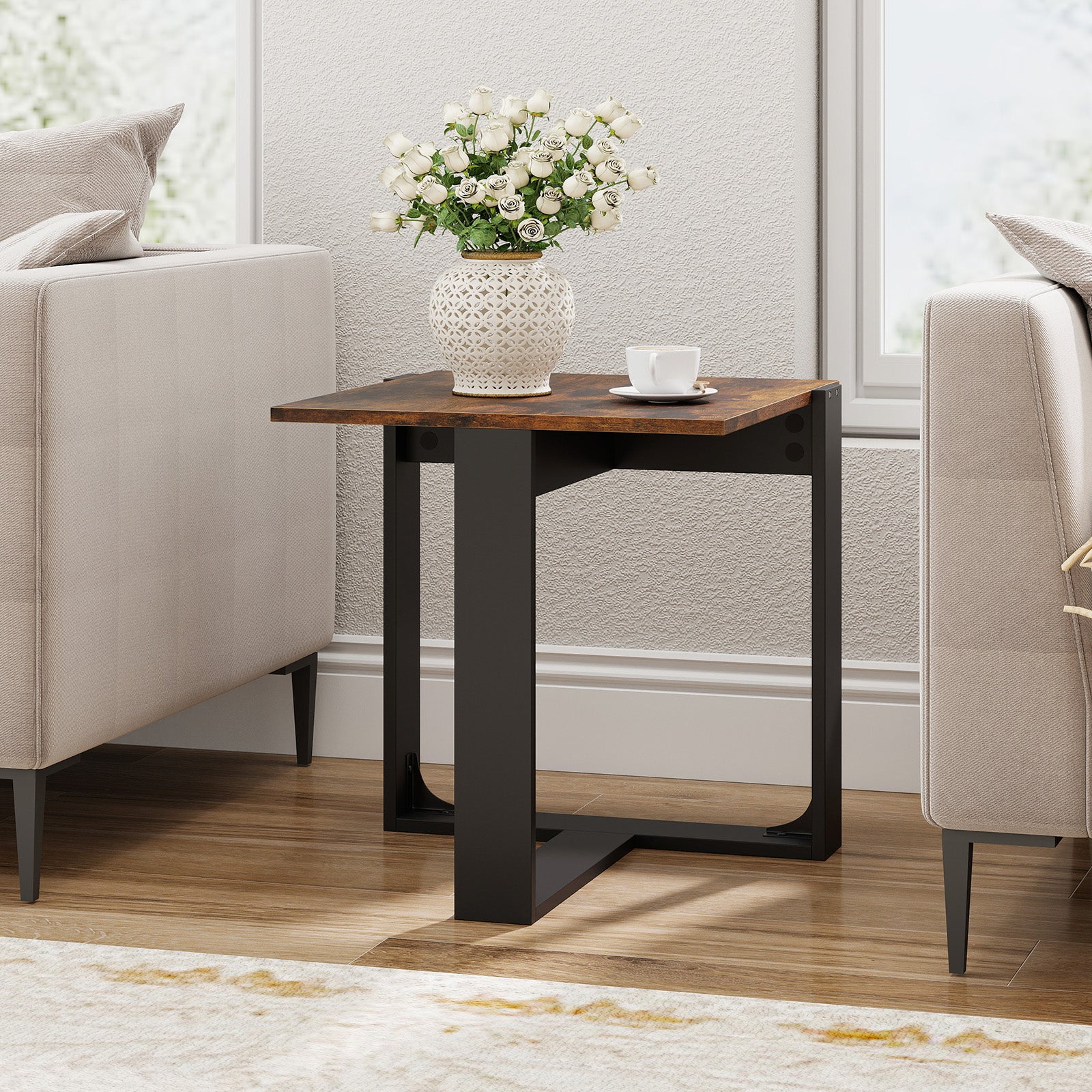 Industrial Sofa End Table With Metal Frame - Image 2