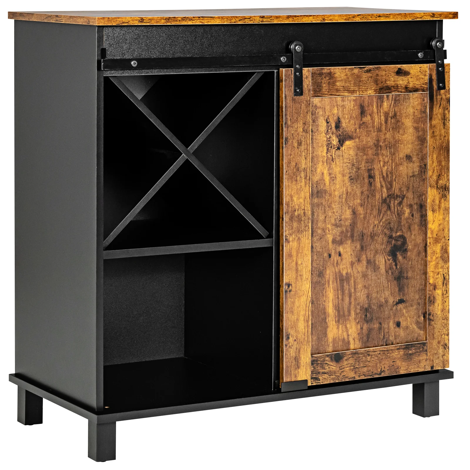 Industrial Storage Cabinet, Sliding Barn Door, Rustic Brown - Image 4
