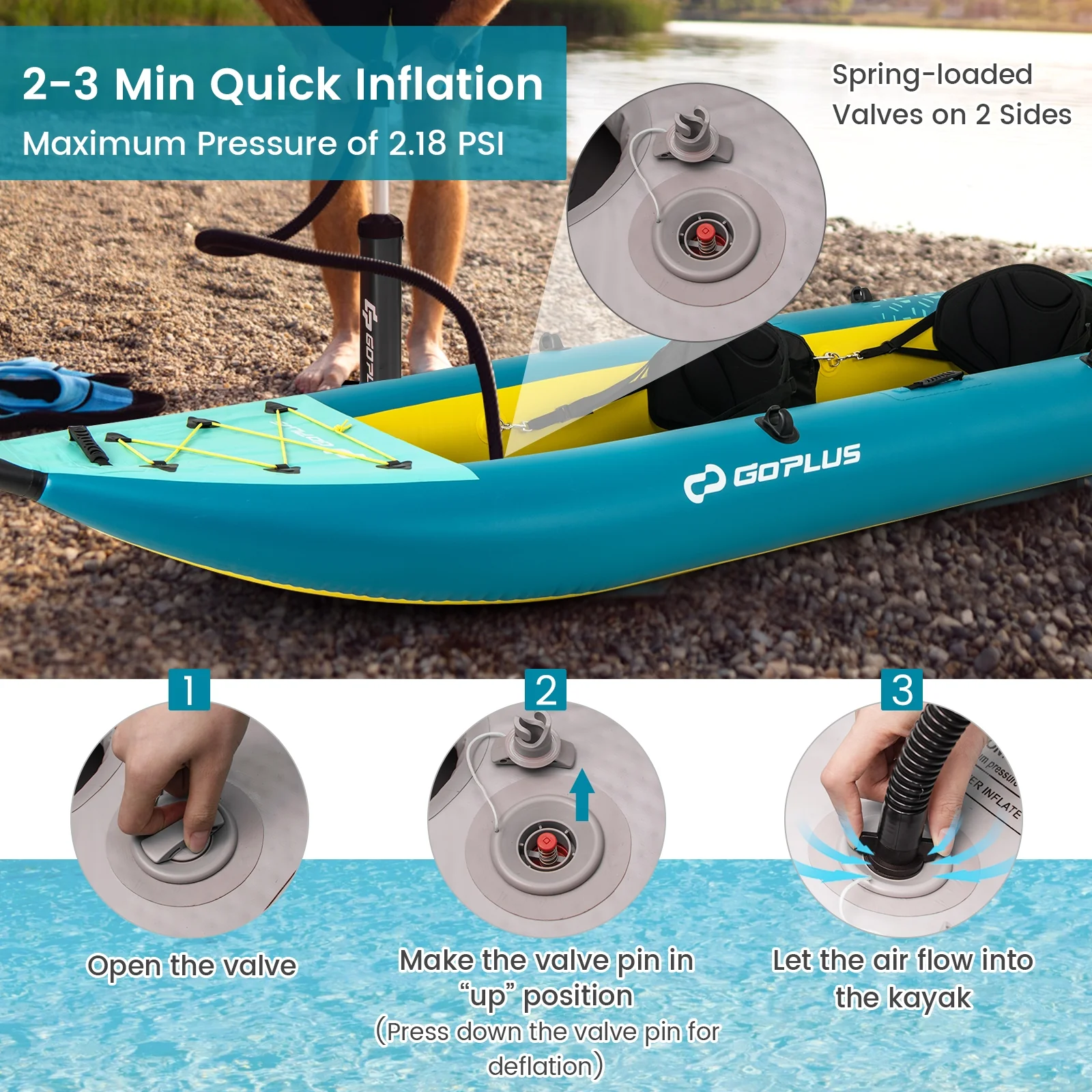 Inflatable 2-Person Kayak Set, With Aluminium Oars And Repair Kit, Green - Image 10