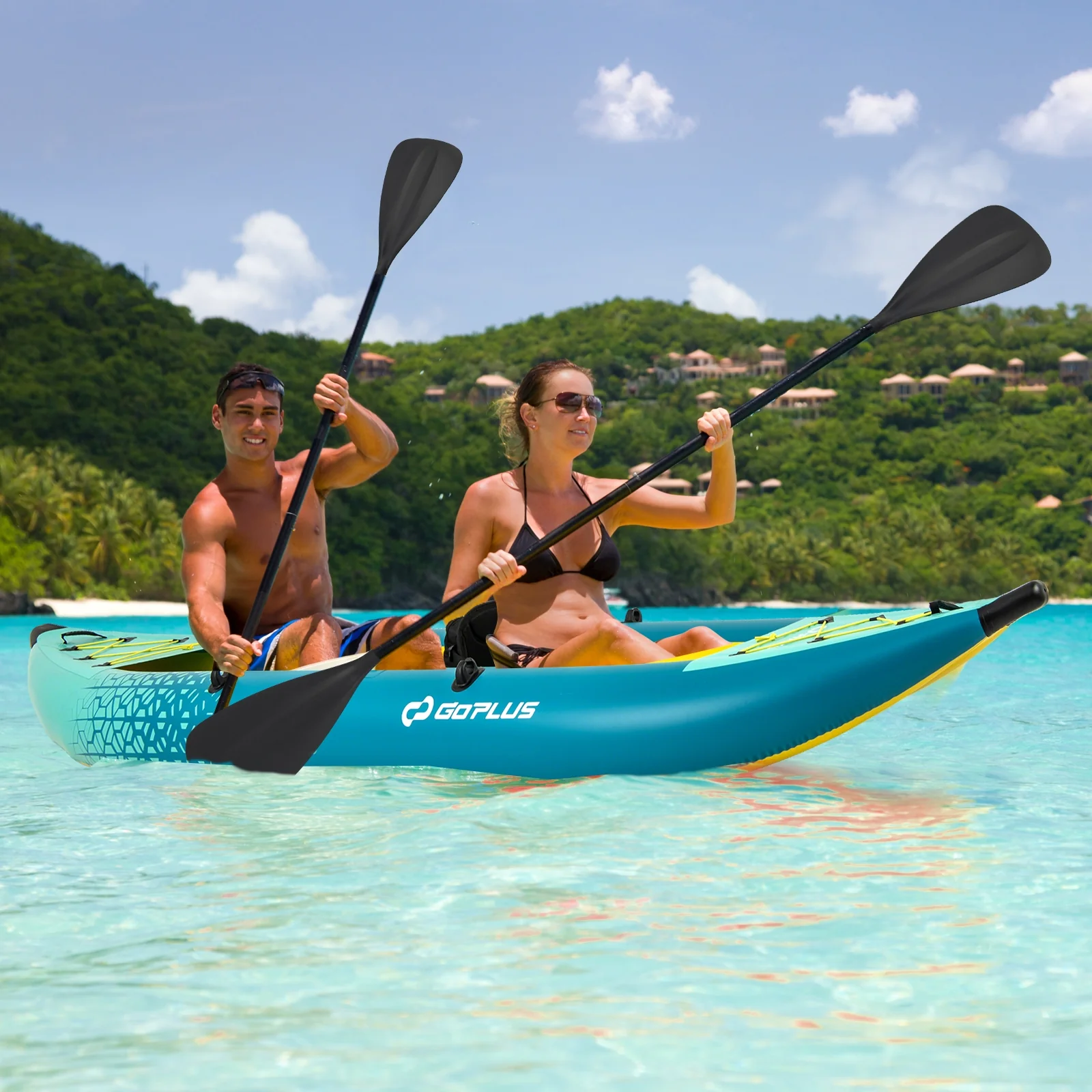 Inflatable 2-Person Kayak Set, With Aluminium Oars And Repair Kit, Green - Image 2